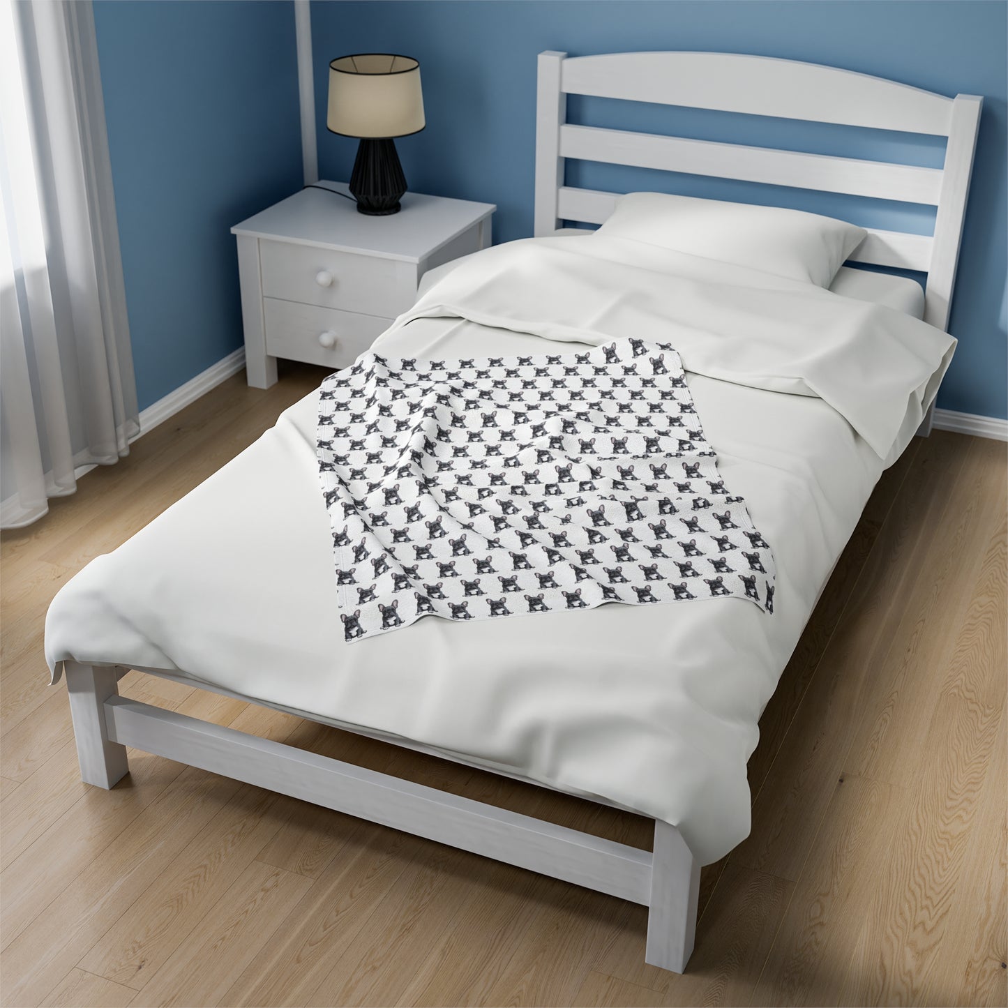 French Bulldog Velveteen Plush Blanket (White)