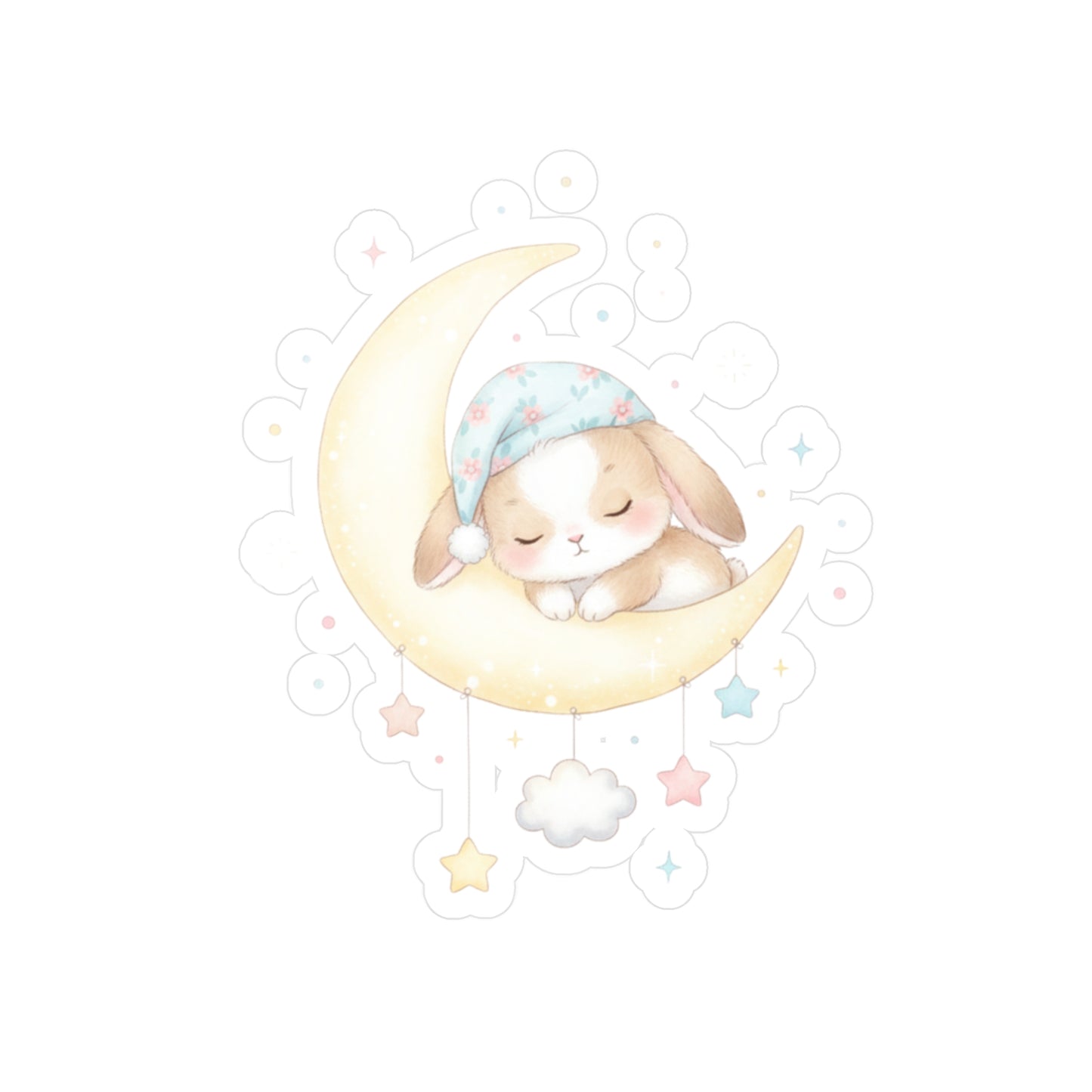 Vinyl Decal, Bunny on Crescent Moon, Rabbit Sticker, Night Sky Decor, Nursery Wall Art, Laptop Decal