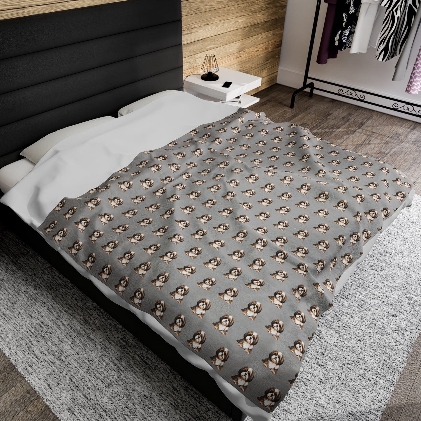 Shih Tzu Velveteen Plush Blanket - Light Grey Background