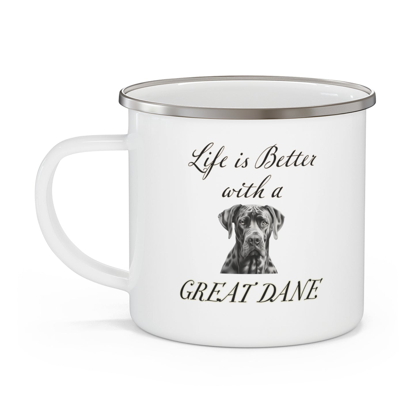 Life is Better with a Great Dane Mug, Enamel Camping Mug