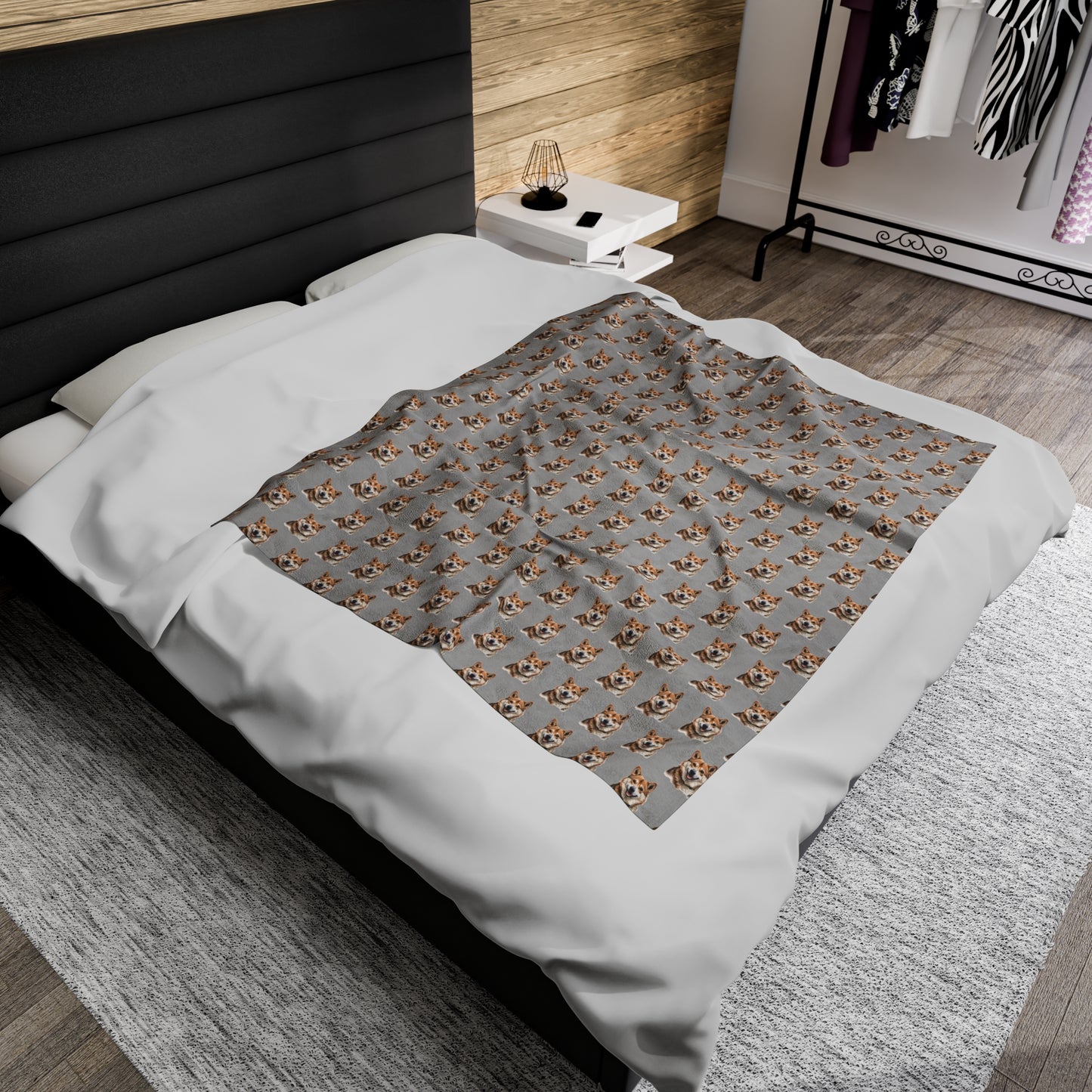 Akita Blanket - Velveteen Plush Throw - Grey