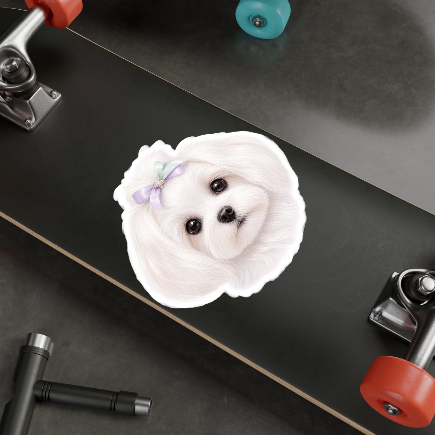 Maltese Dog Sticker - Lavender Bow Waterproof Dog Decal