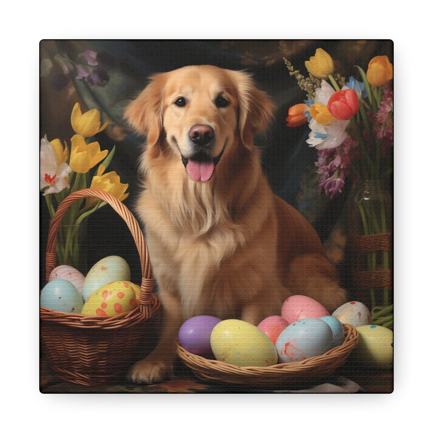 Golden Retriever Easter Wall Art - Spring Print - Canvas Gallery Wraps
