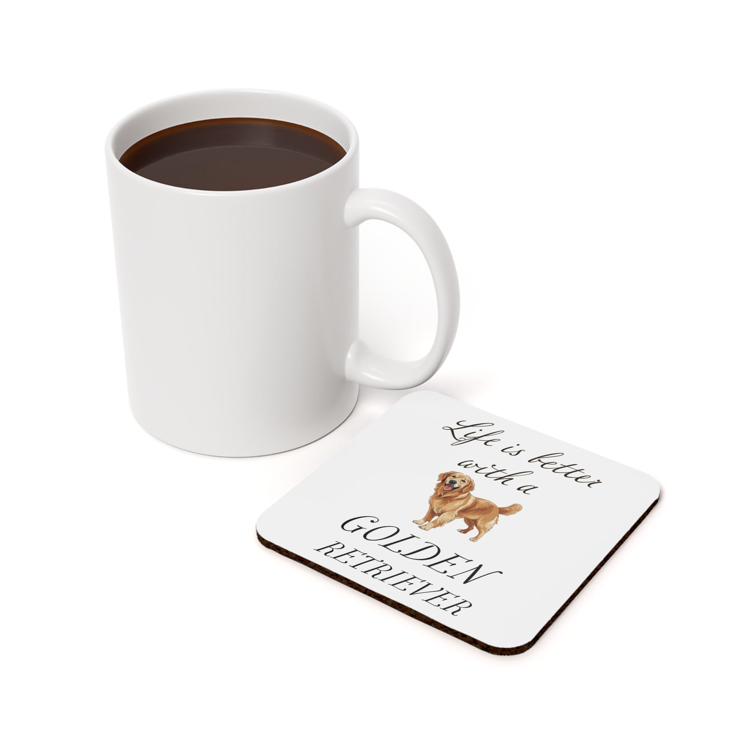 Life is Better with a Golder Retriever Coaster - Cork Back