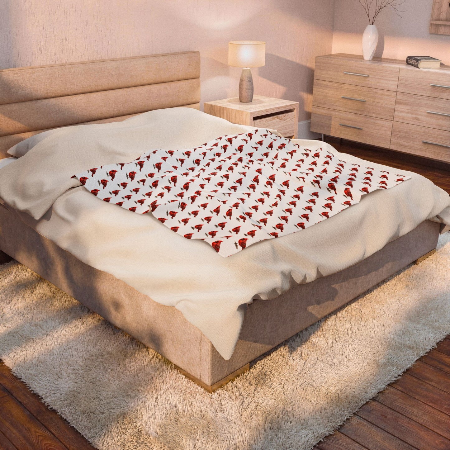 Cardinal Velveteen Plush Blanket - Bird Lover Gift