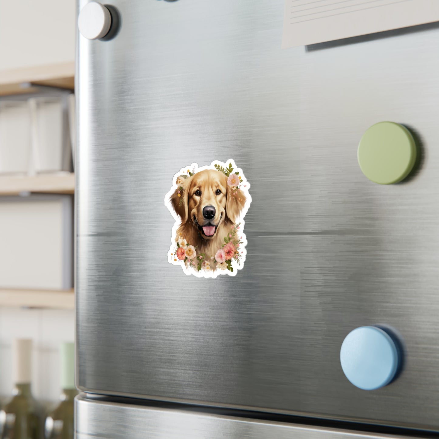Golden Retriever Sticker - Kiss-Cut Floral Dog Vinyl Decals