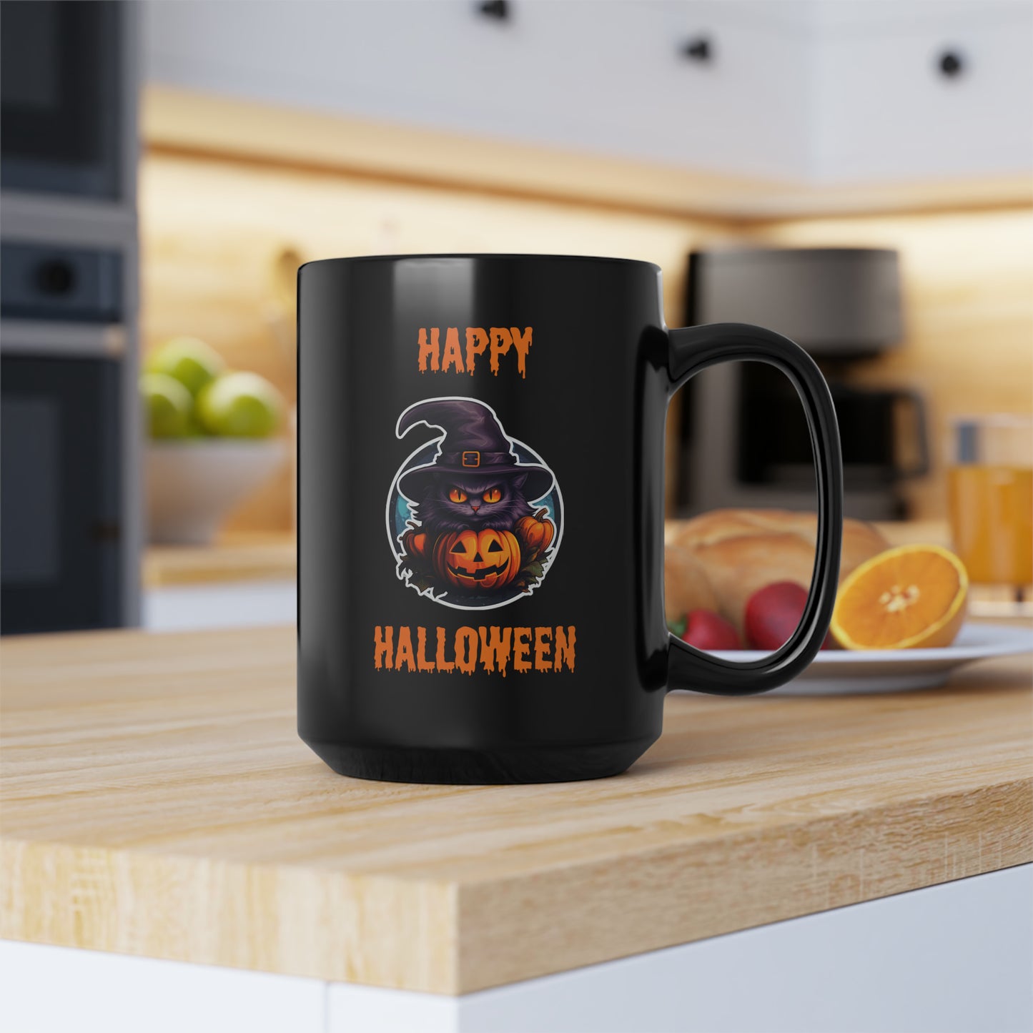 Cat Happy Halloween Mug - 15 oz Ceramic Mug