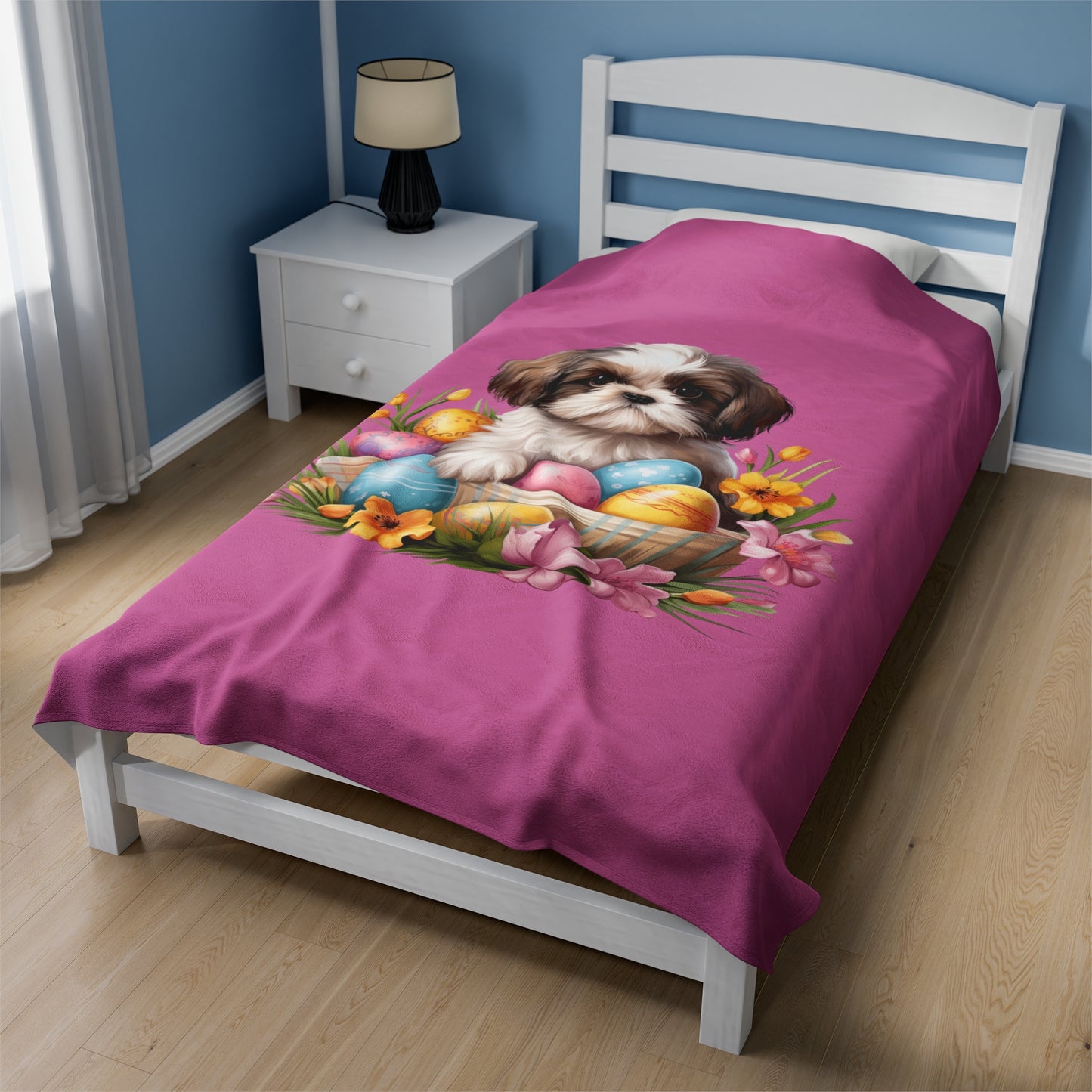 Easter Shih Tzu Blanket (Velveteen Plush, Pink)