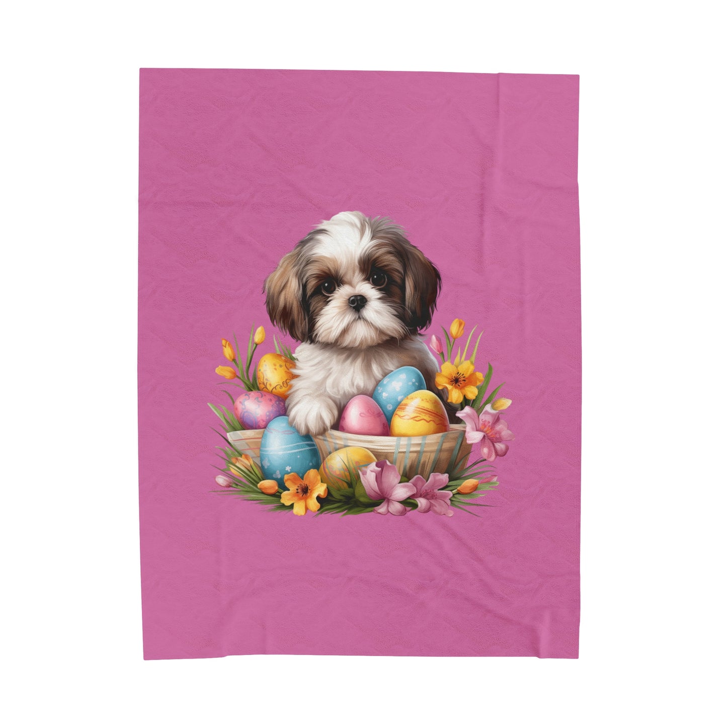 Easter Shih Tzu Blanket (Velveteen Plush, Pink)