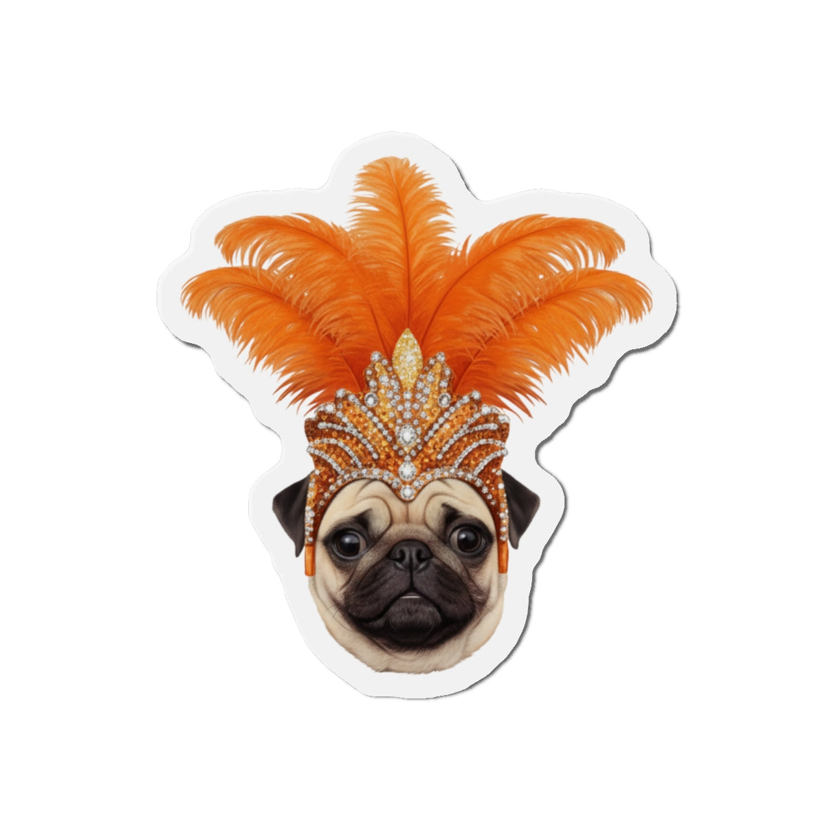 Pug Showgirl Magnet - The Animal Showgirl Collection Orange Edition - Vibrant Color - Durable Outdoor Vinyl