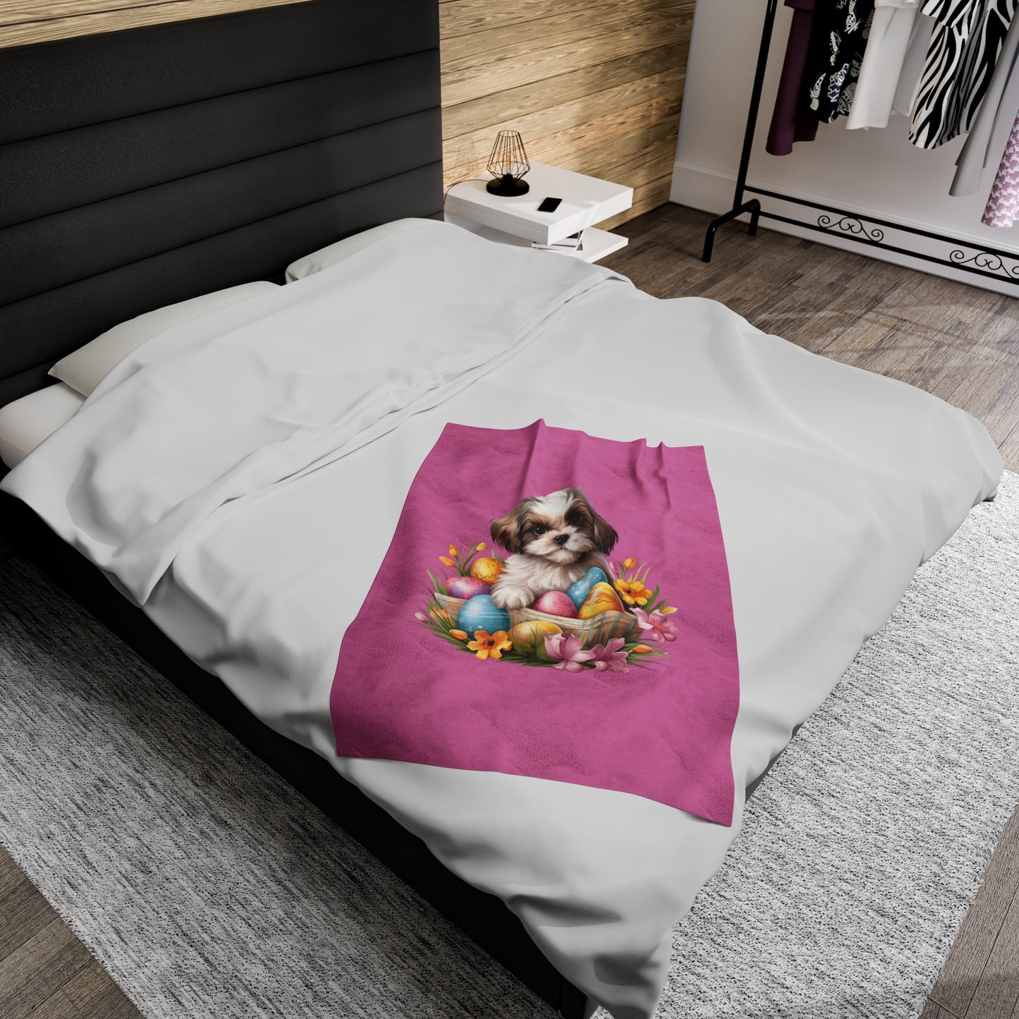 Easter Shih Tzu Blanket (Velveteen Plush, Pink)