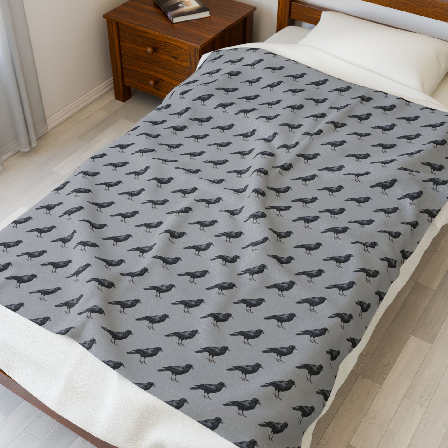 Crow Blanket | Velveteen Plush Bird Blanket | Bird Bedding | Bird Lover Gift