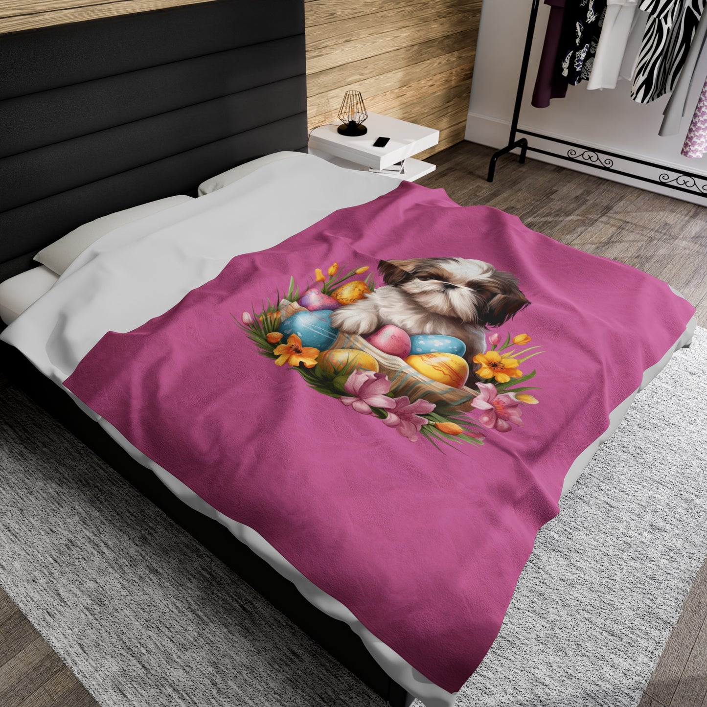 Easter Shih Tzu Blanket (Velveteen Plush, Pink)