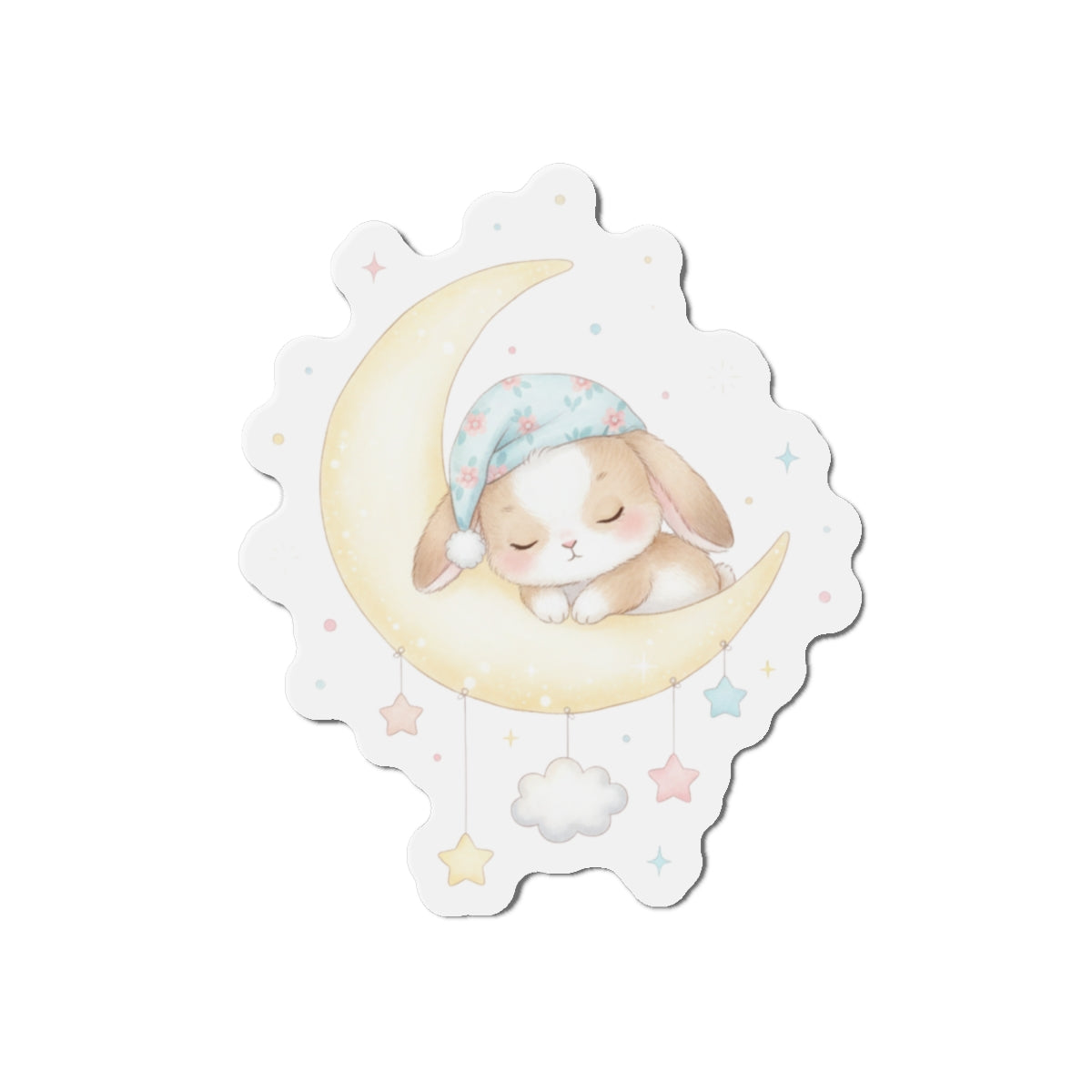 Die-Cut Magnets - Bunny Asleep on Moon, Cute Rabbit Fridge Magnet, Whimsical Animal Kitchen Decor, Lunar Theme Gift, Adorable Night Sky