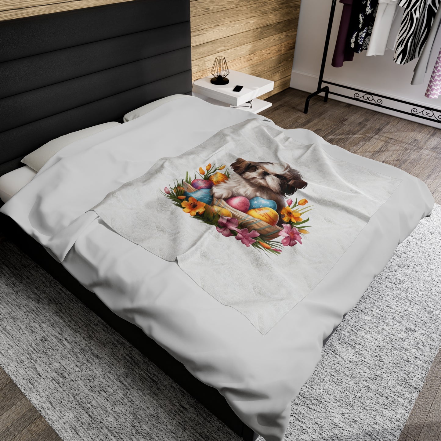 Easter Shih Tzu Blanket (Velveteen Plush, White)