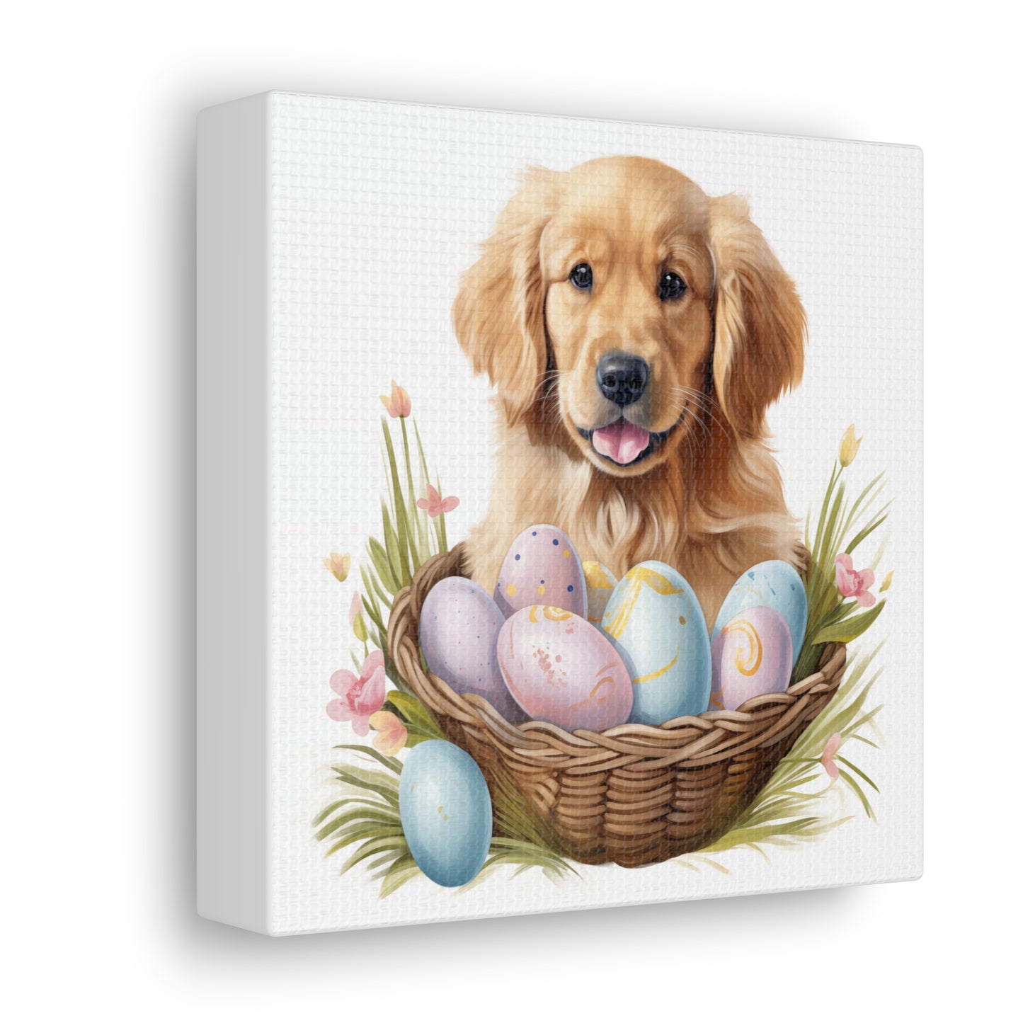 Golden Retriever Easter Wall Art - Spring Print - Canvas Gallery Wraps