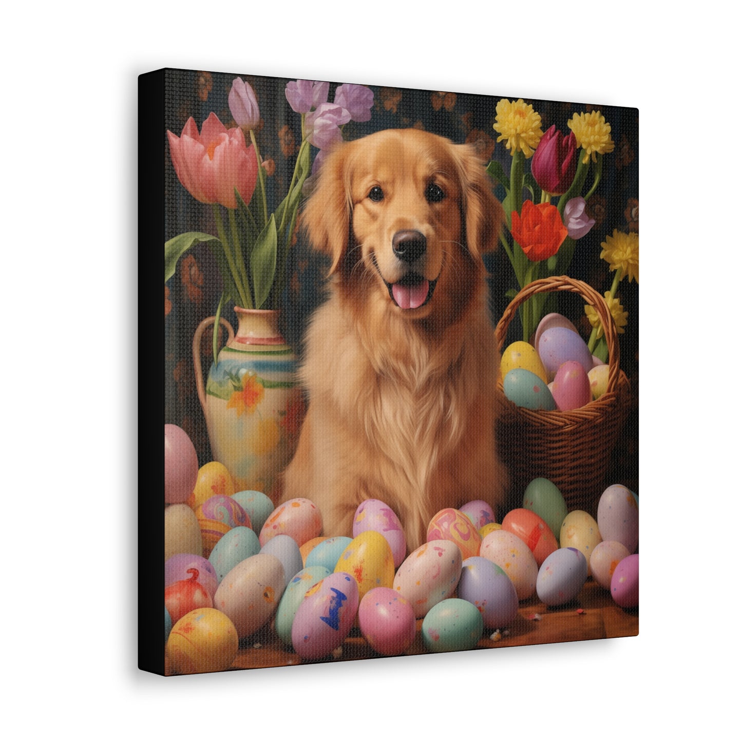 Golden Retriever Easter Wall Art - Spring Print - Canvas Gallery Wraps