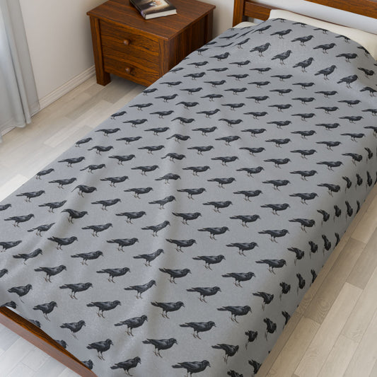 Crow Blanket | Velveteen Plush Bird Blanket | Bird Bedding | Bird Lover Gift