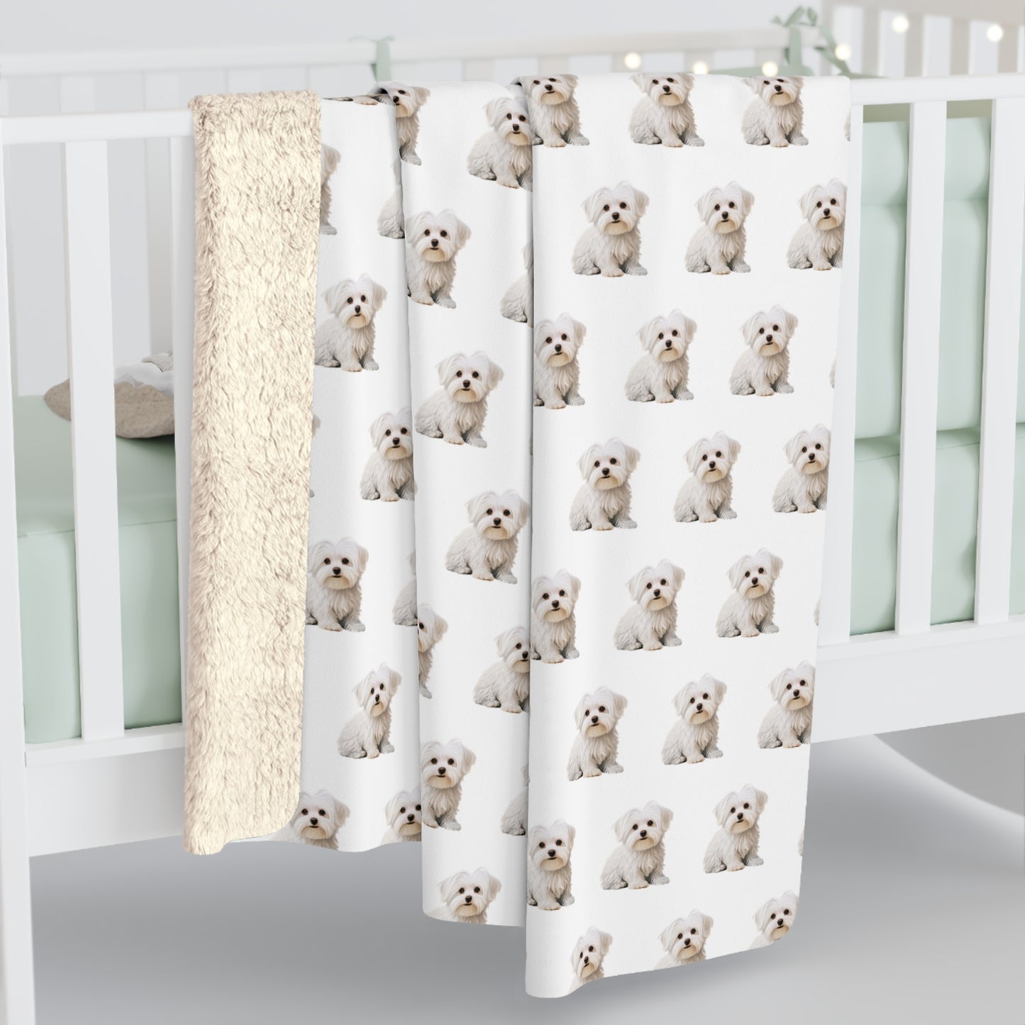 Sherpa Fleece Blanket, Maltese Dog Lover Gift, Maltese Throw, Animal Bedding, Pet Decor