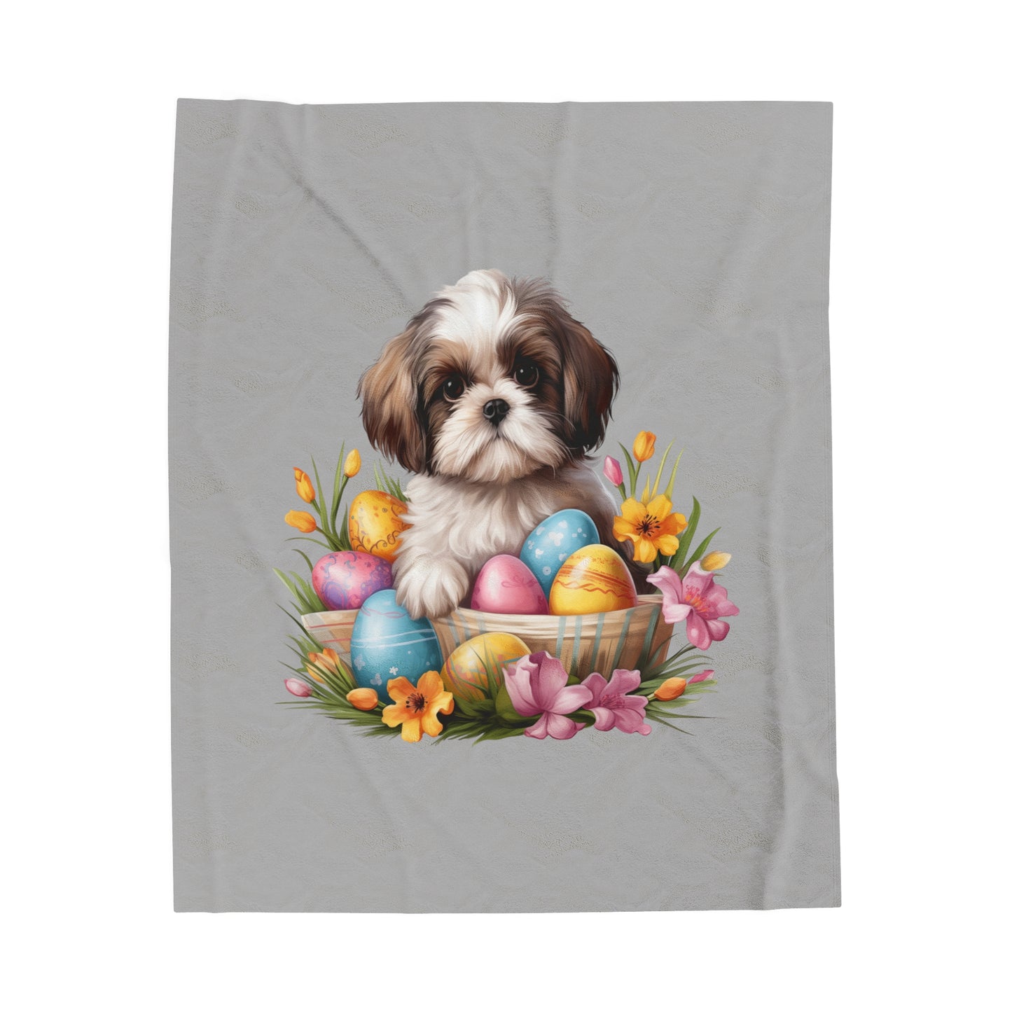 Easter Shih Tzu Blanket (Velveteen Plush, Grey)