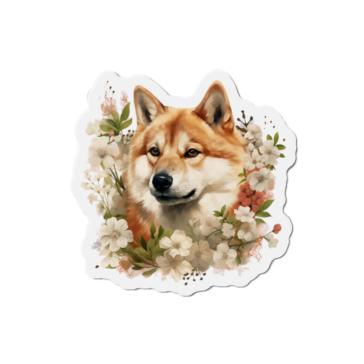 Floral Akita Magnet | Die Cut Pet Fridge Magnet | Kitchen Decor