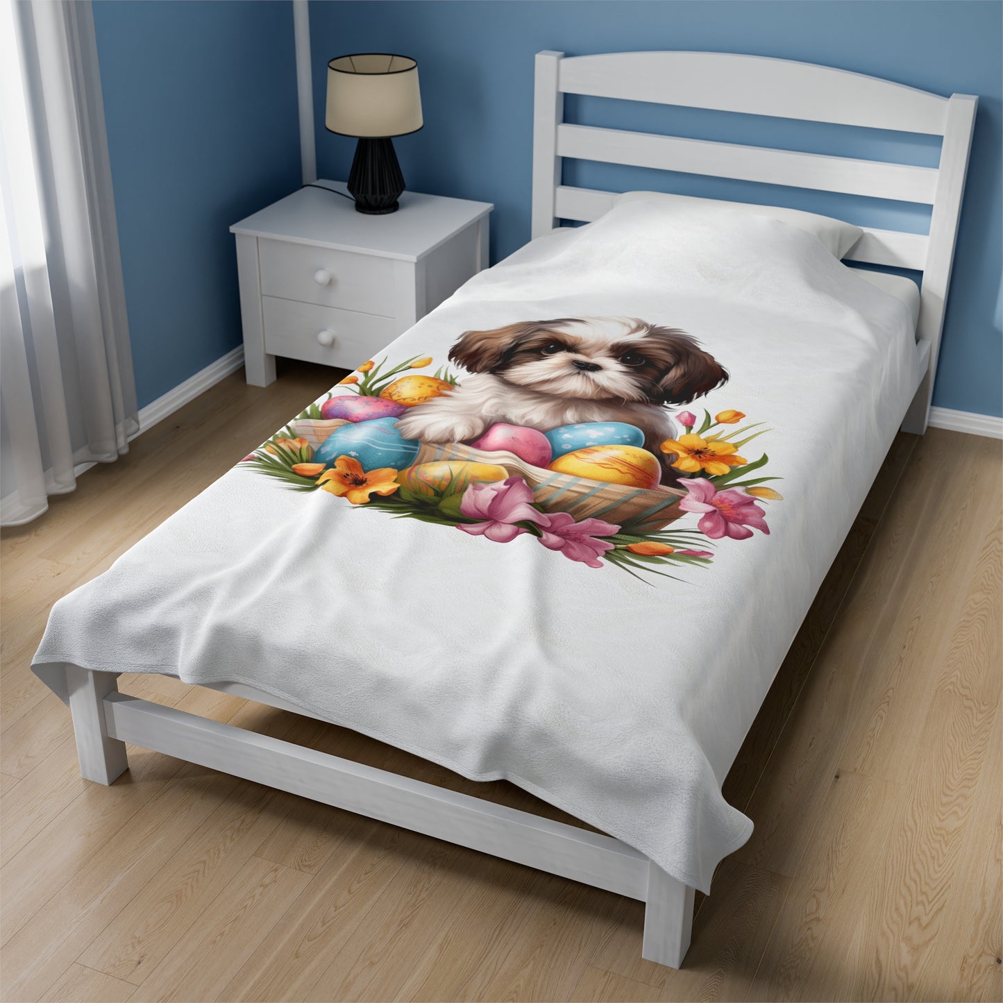 Easter Shih Tzu Blanket (Velveteen Plush, White)
