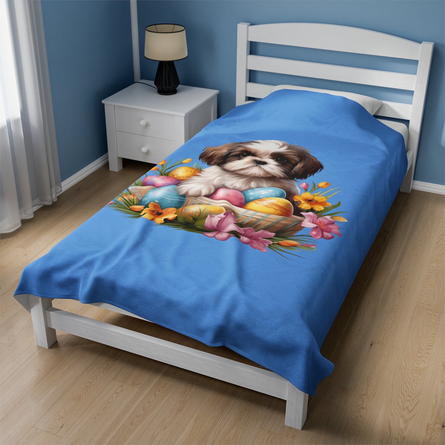 Easter Shih Tzu Blanket (Velveteen Plush, Blue)