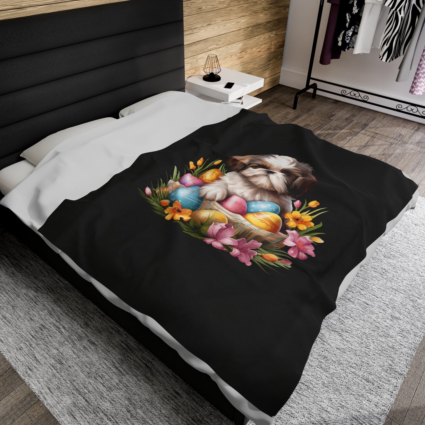Easter Shih Tzu Blanket (Velveteen Plush, Black)