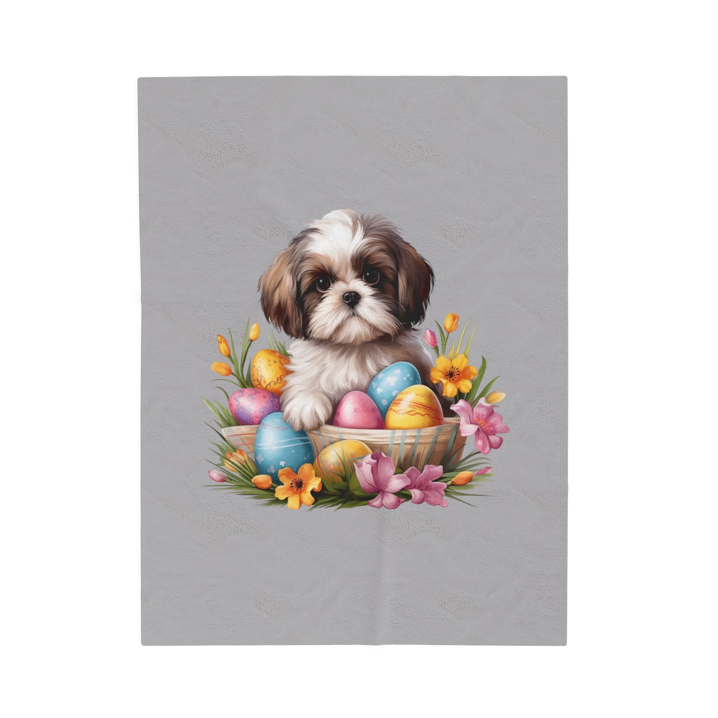 Easter Shih Tzu Blanket (Velveteen Plush, Grey)