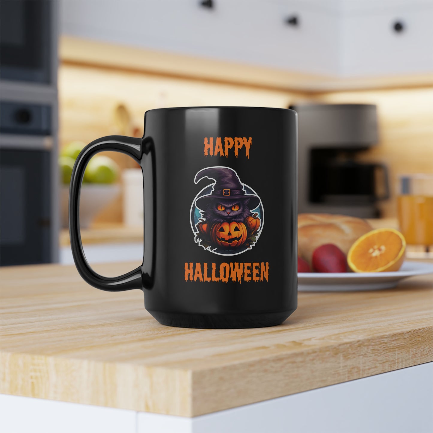 Cat Happy Halloween Mug - 15 oz Ceramic Mug