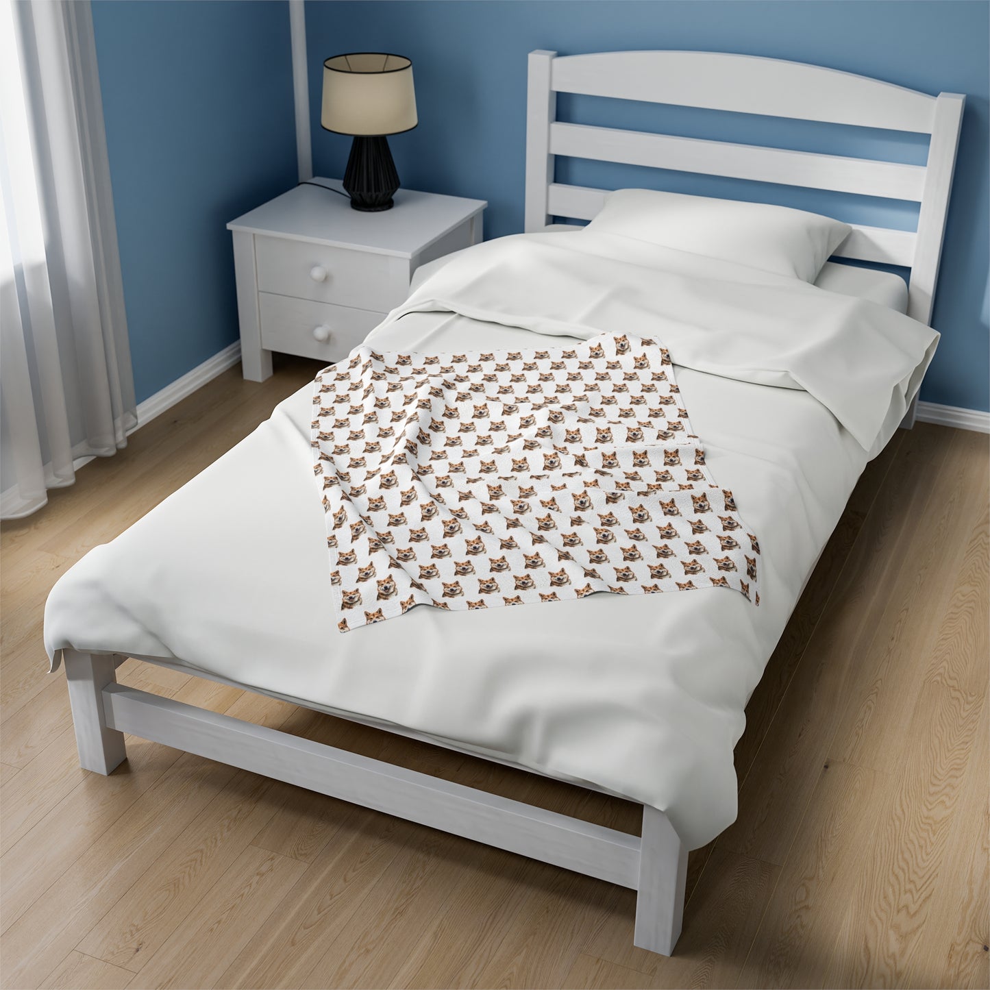 Akita Blanket - Velveteen Plush Throw - White