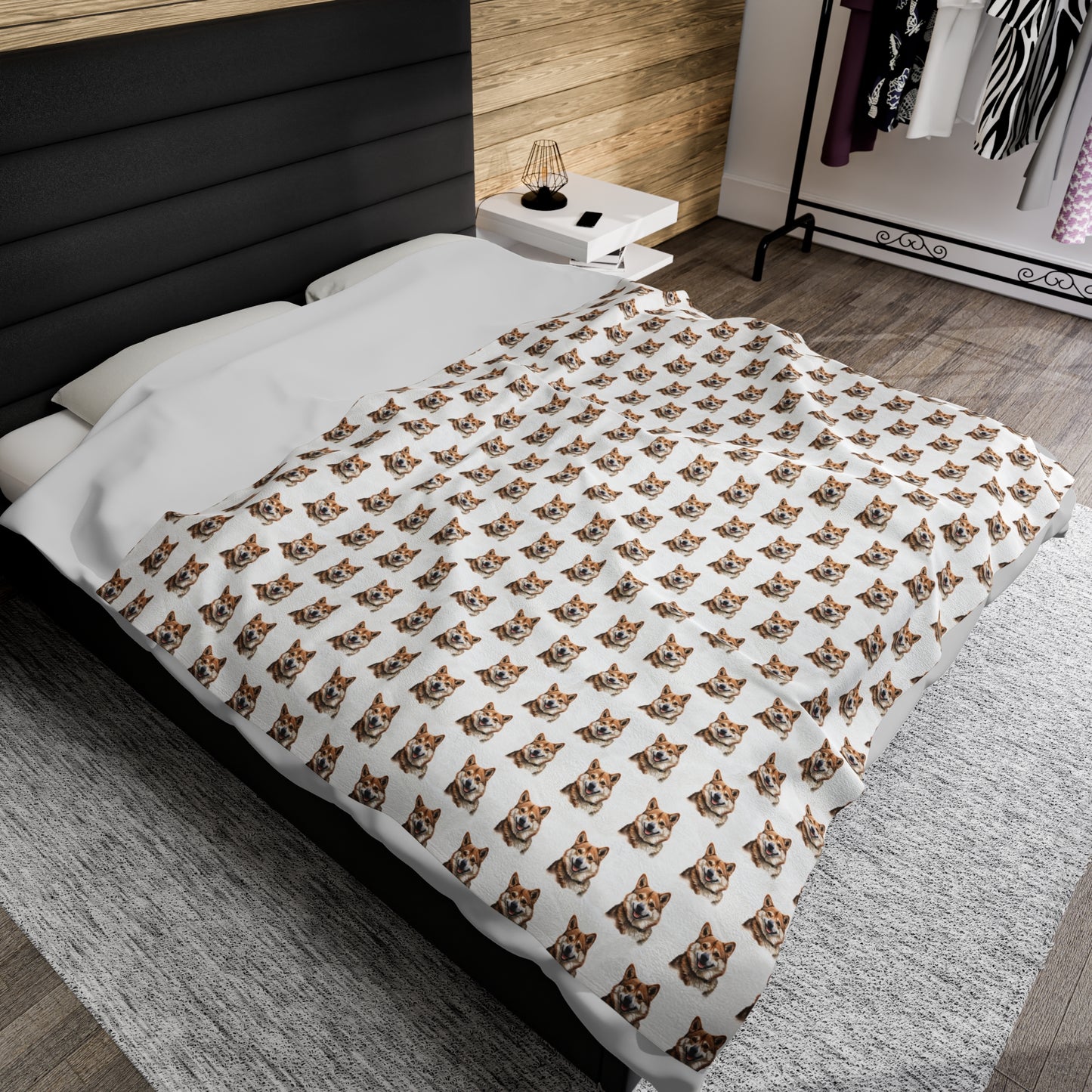Akita Blanket - Velveteen Plush Throw - White