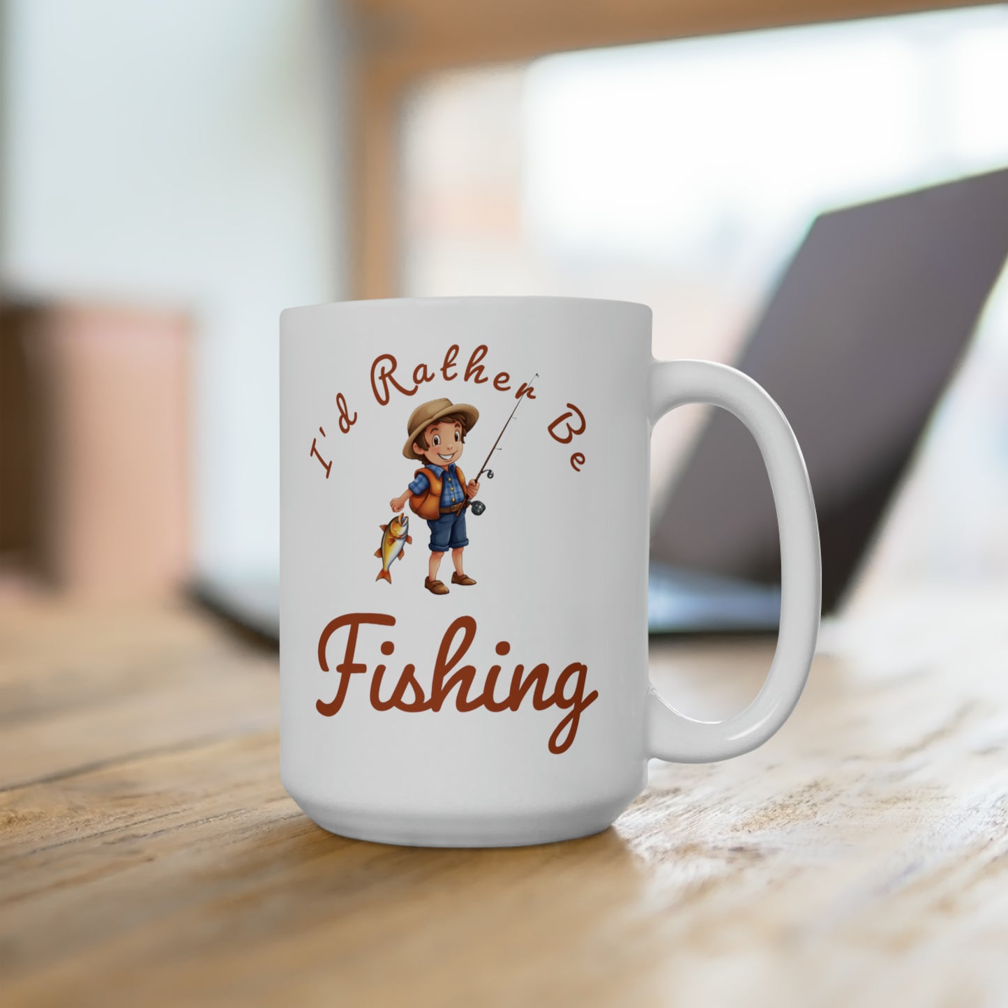 I'd Rather Be Fishing boy with fish 15oz