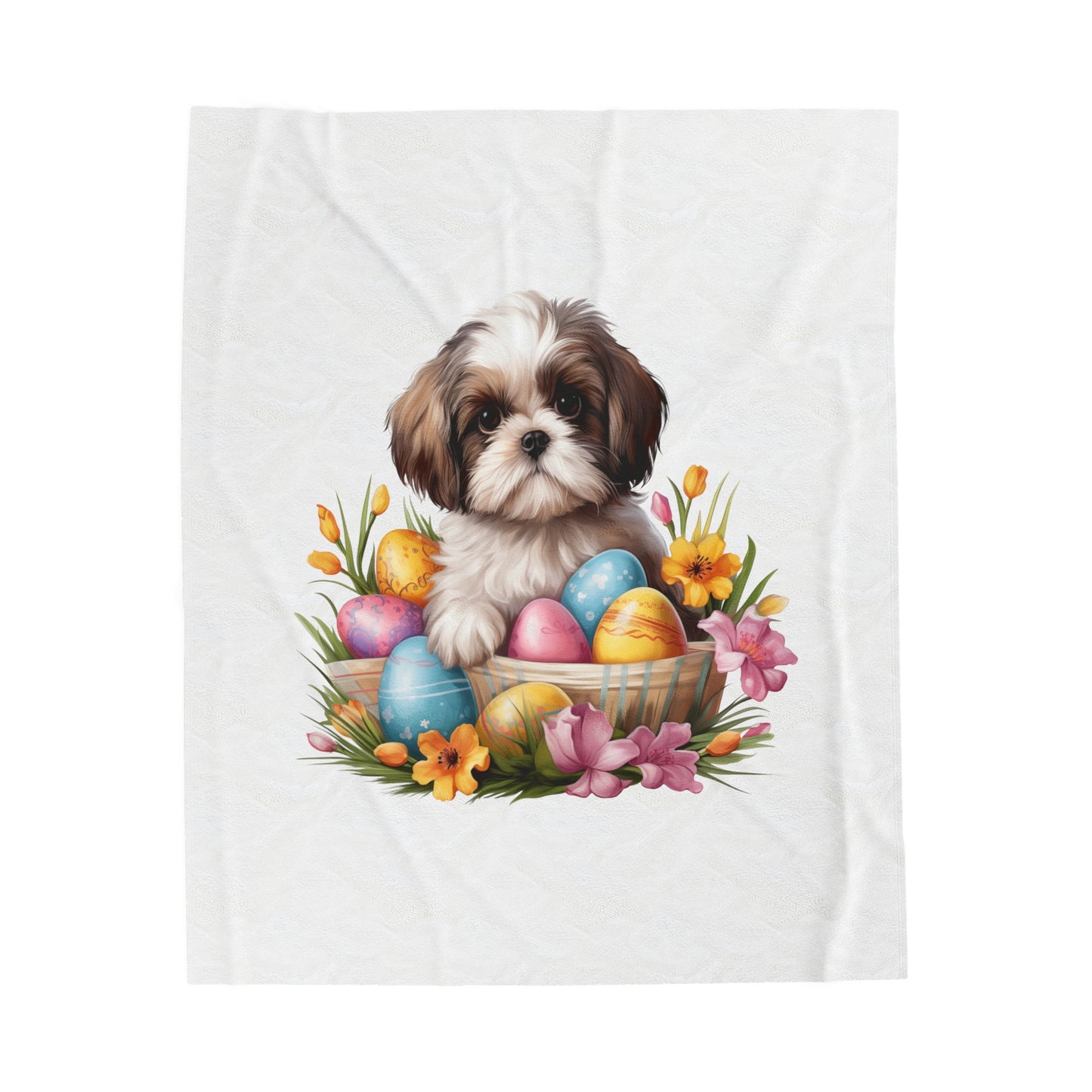 Easter Shih Tzu Blanket (Velveteen Plush, White)