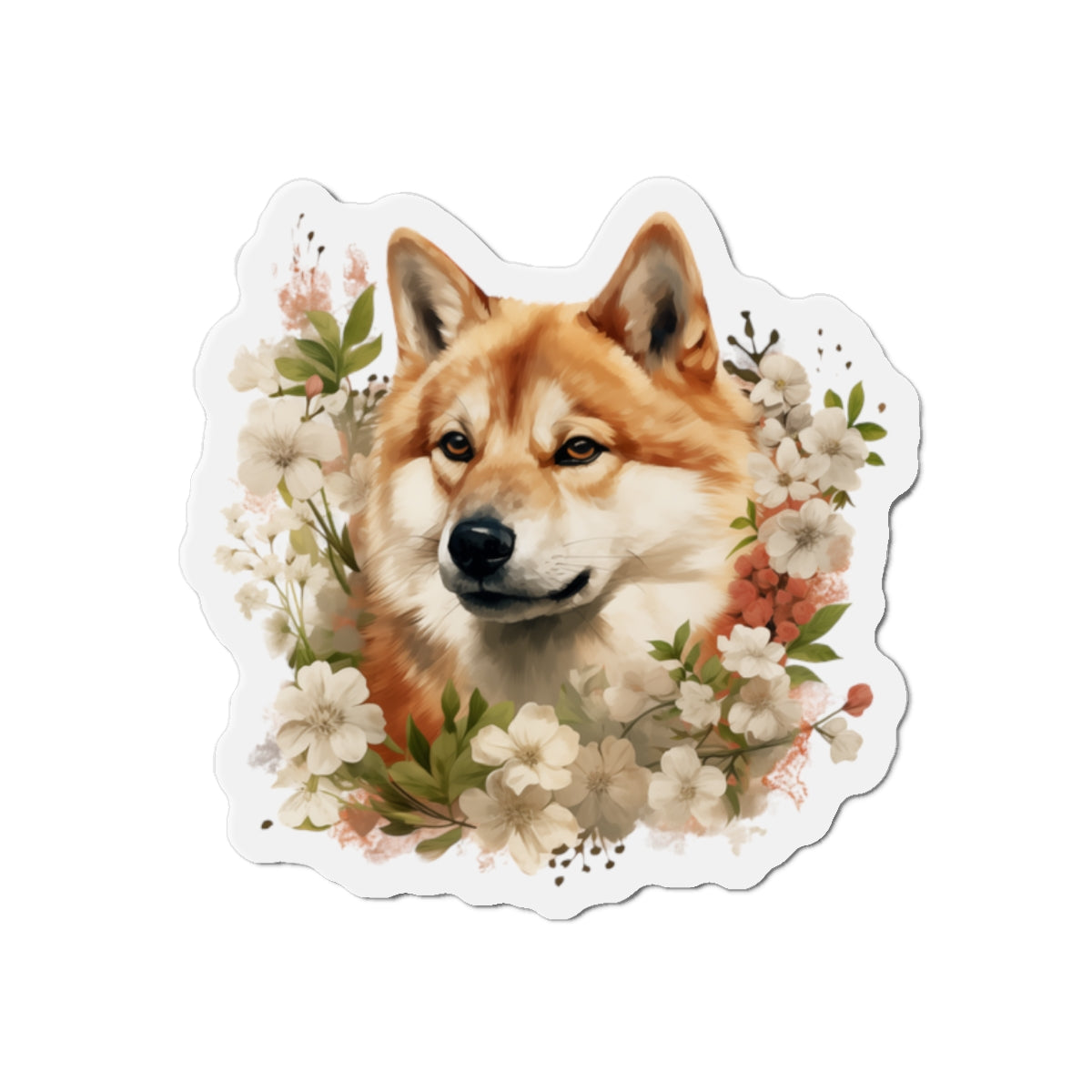 Floral Akita Magnet | Die Cut Pet Fridge Magnet | Kitchen Decor