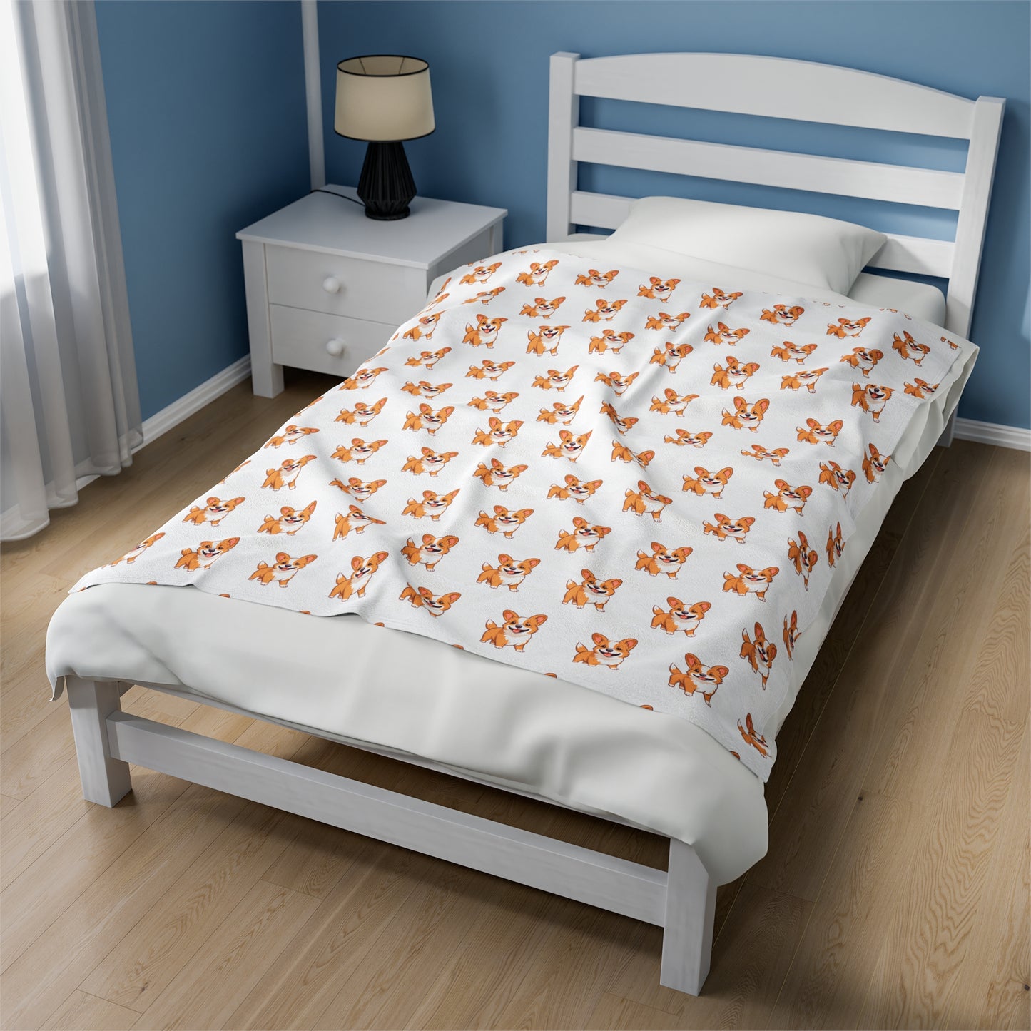 Corgi Velveteen Plush Blanket (White)