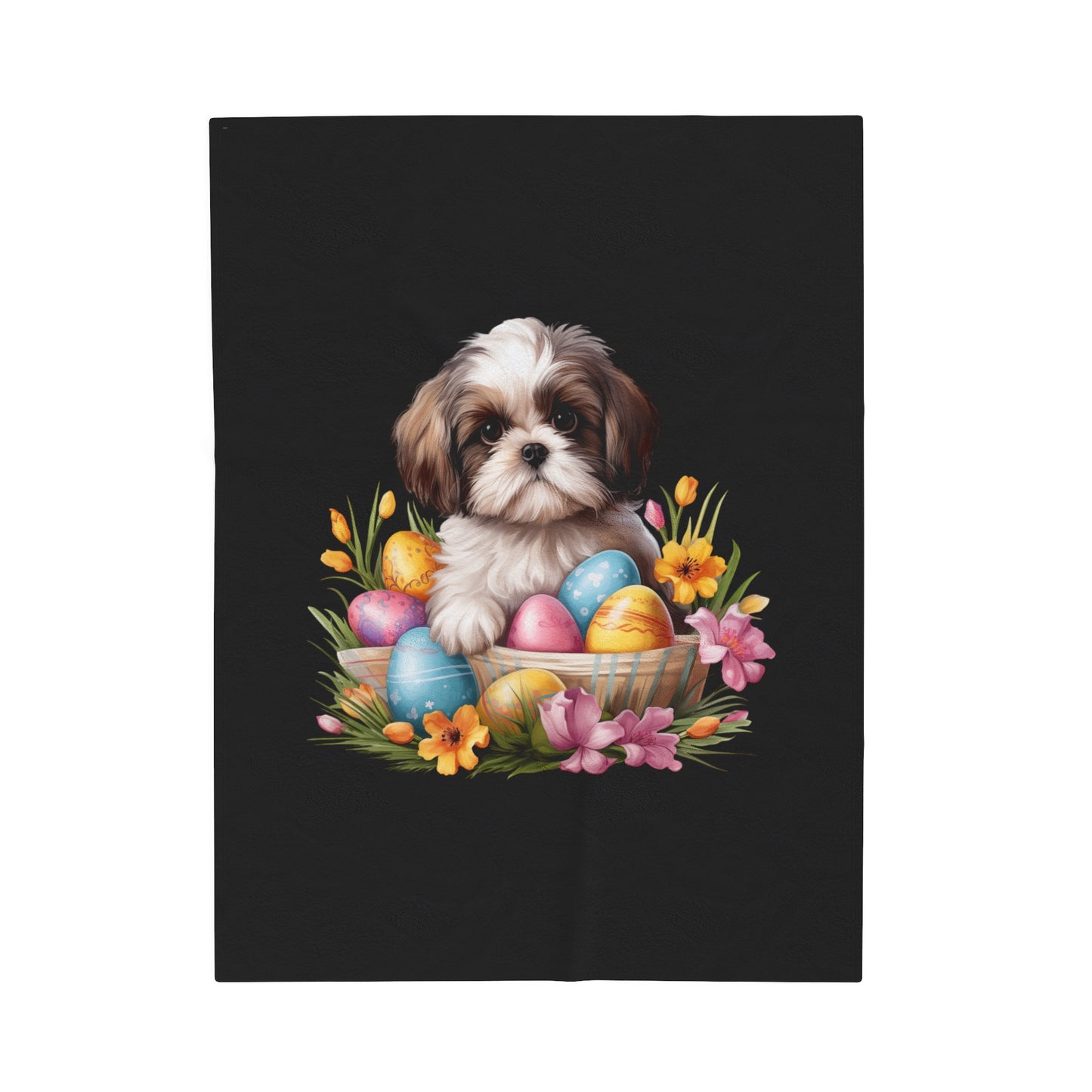 Easter Shih Tzu Blanket (Velveteen Plush, Black)