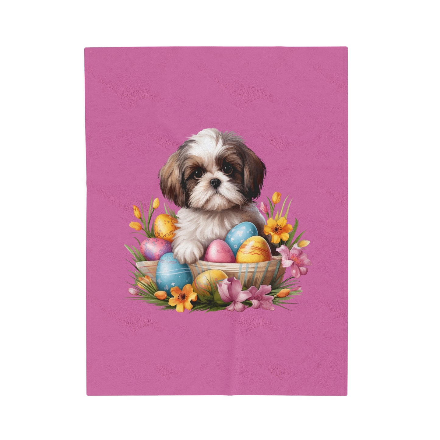 Easter Shih Tzu Blanket (Velveteen Plush, Pink)