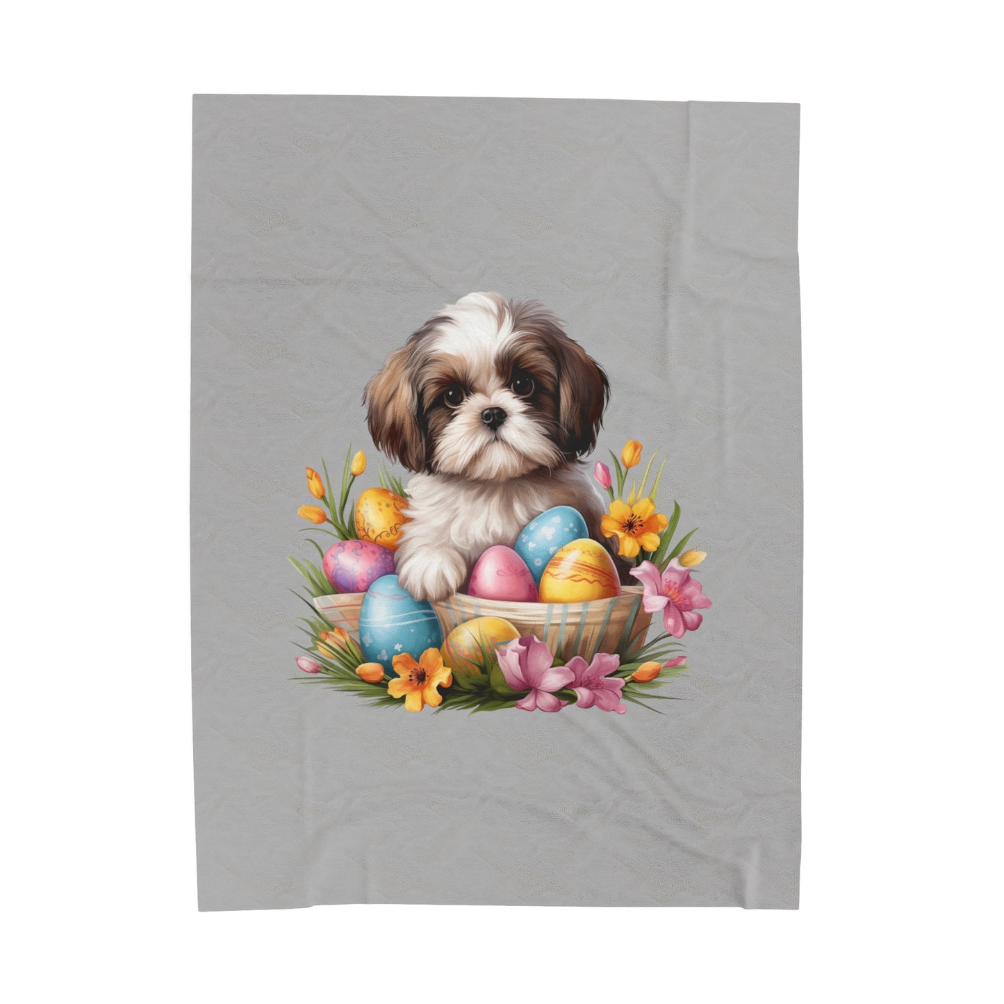 Easter Shih Tzu Blanket (Velveteen Plush, Grey)