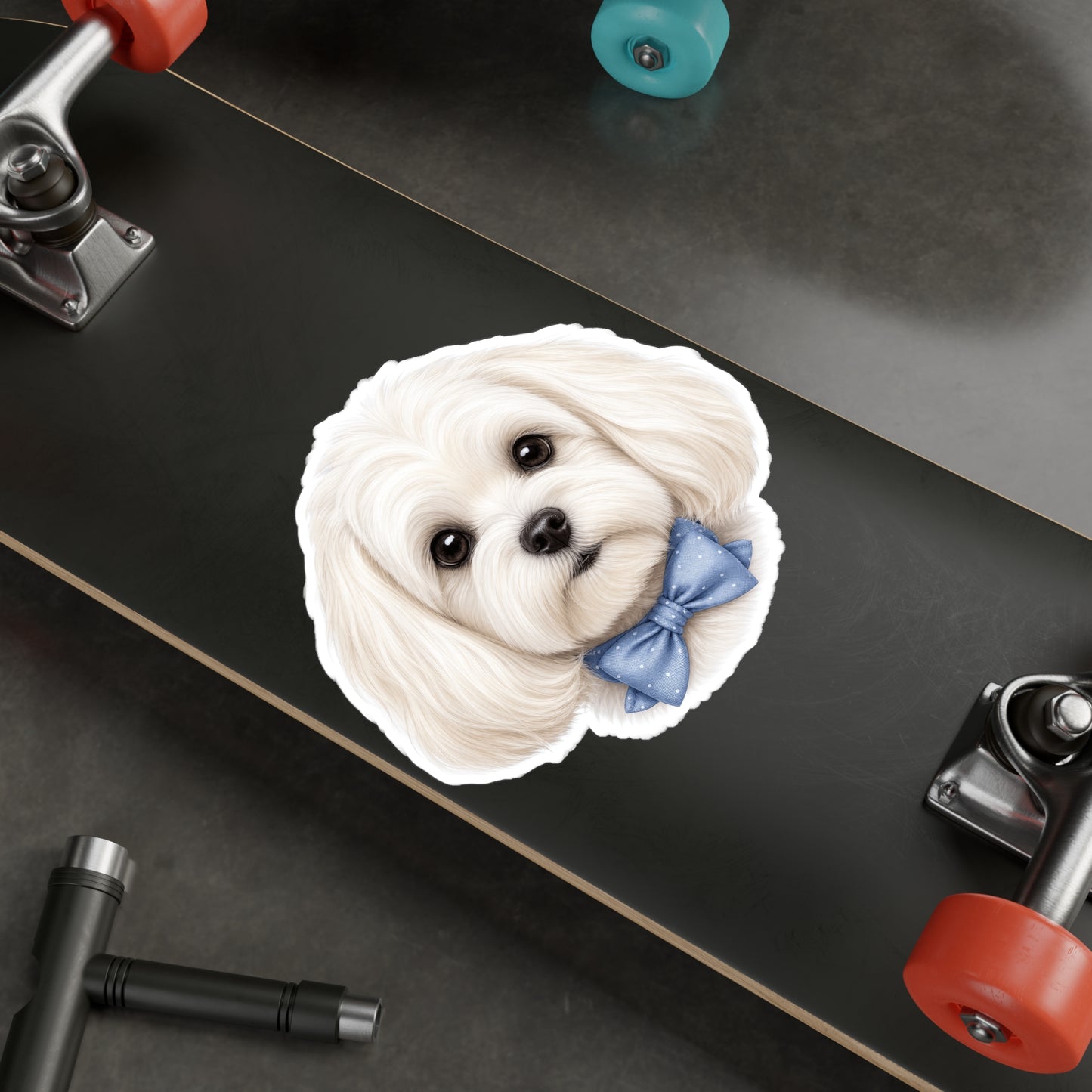 Maltese Dog Sticker - Blue Bowtie Waterproof Dog Decal