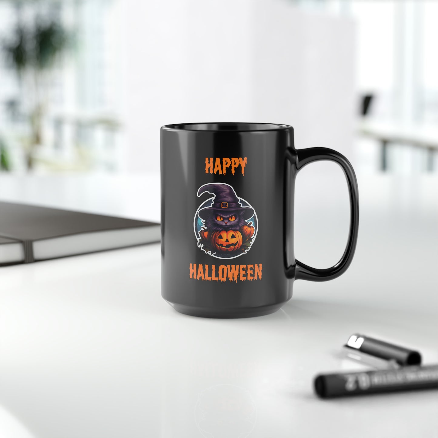 Cat Happy Halloween Mug - 15 oz Ceramic Mug