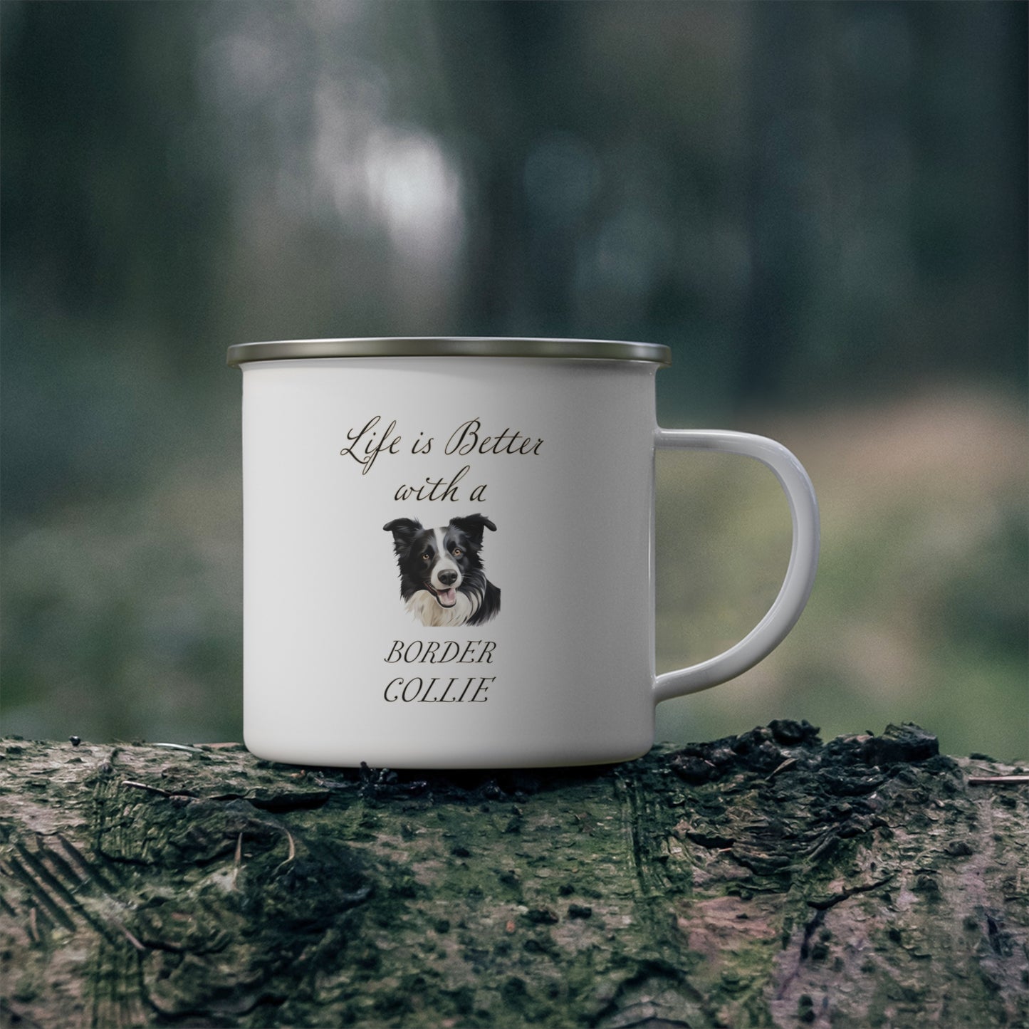 Life is Better with a Border Collie Enamel Camping Mug