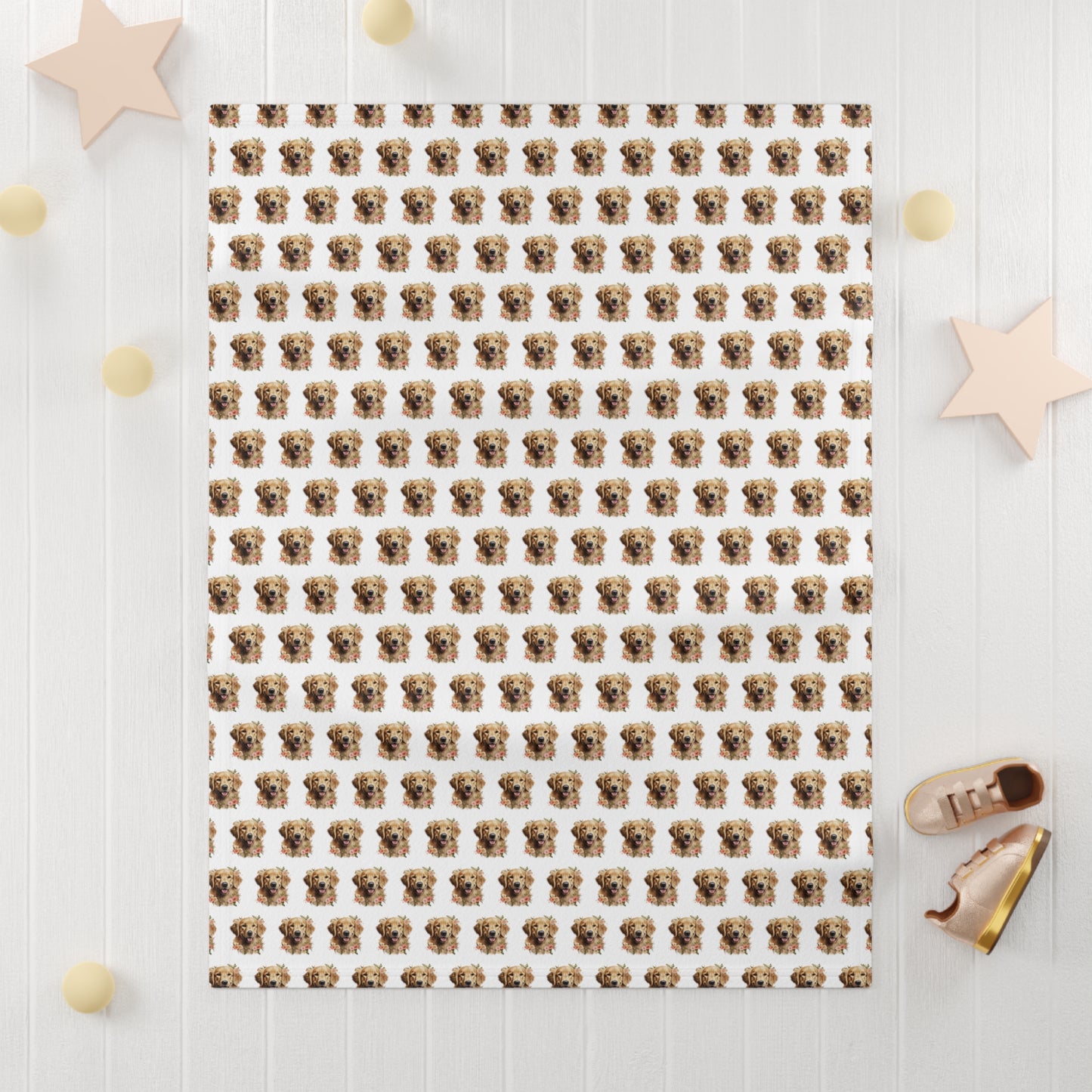 Floral Golden Retriever Soft Fleece Baby Blanket