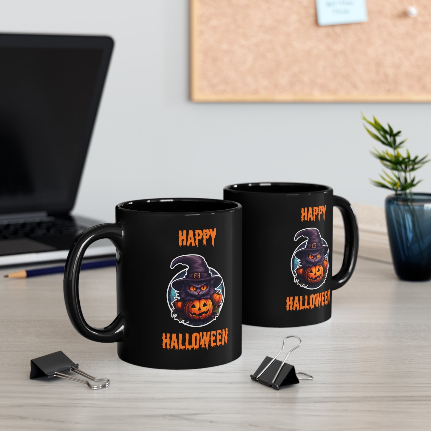 Cat Happy Halloween Black Ceramic Mug 11 oz