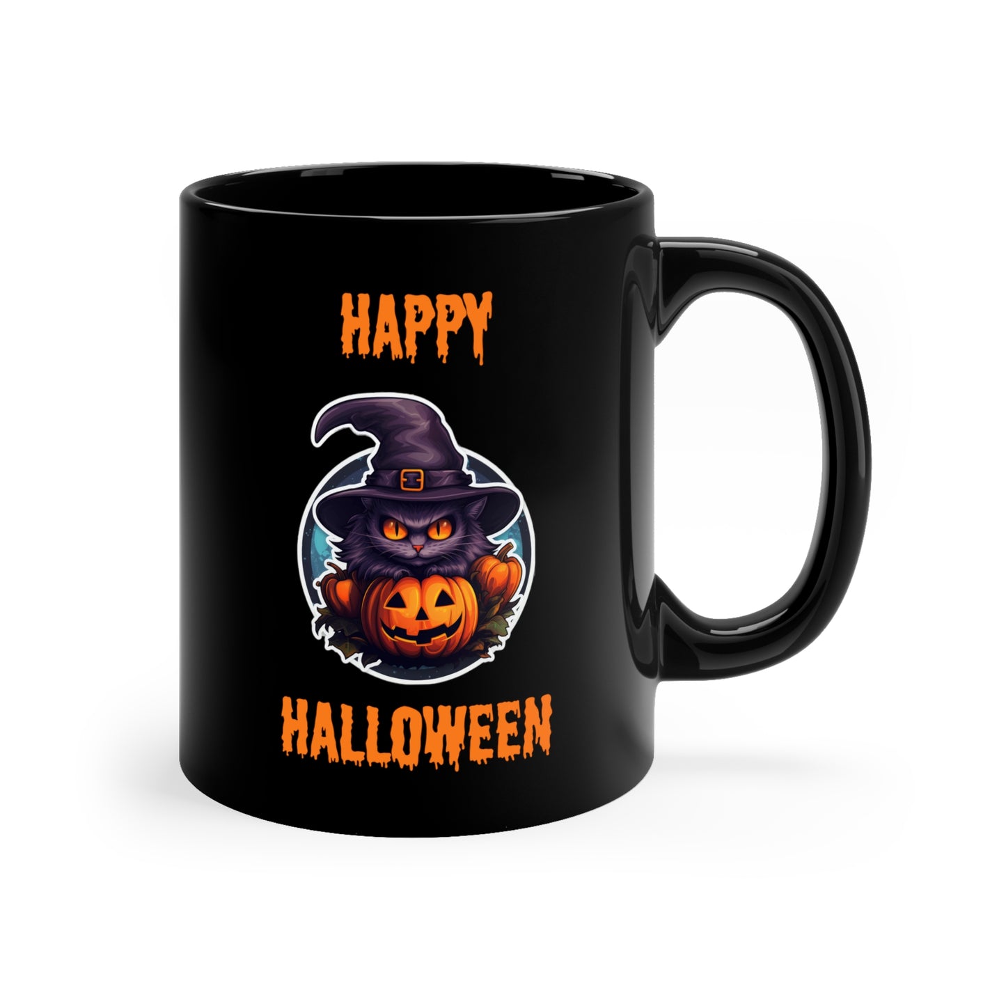 Cat Happy Halloween Black Ceramic Mug 11 oz