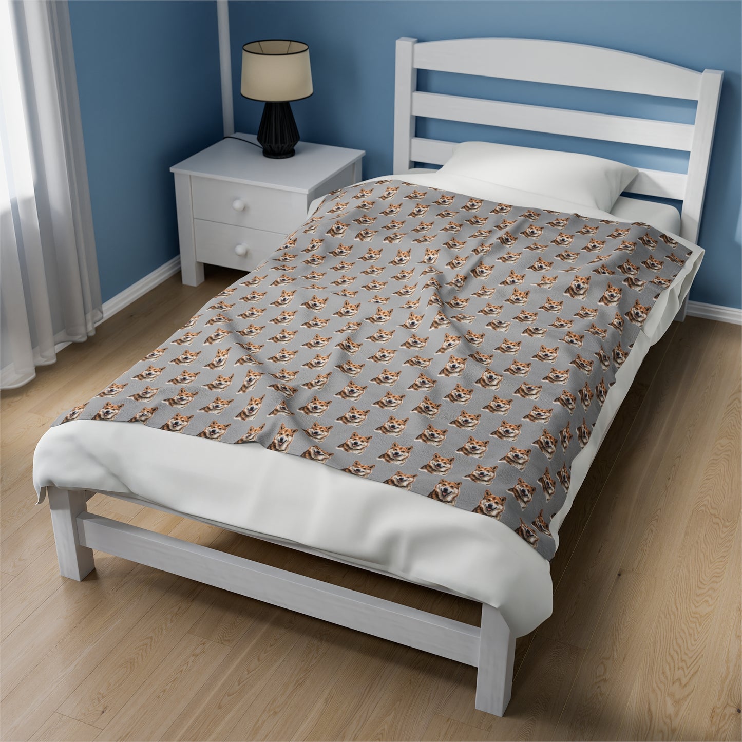 Akita Blanket - Velveteen Plush Throw - Grey