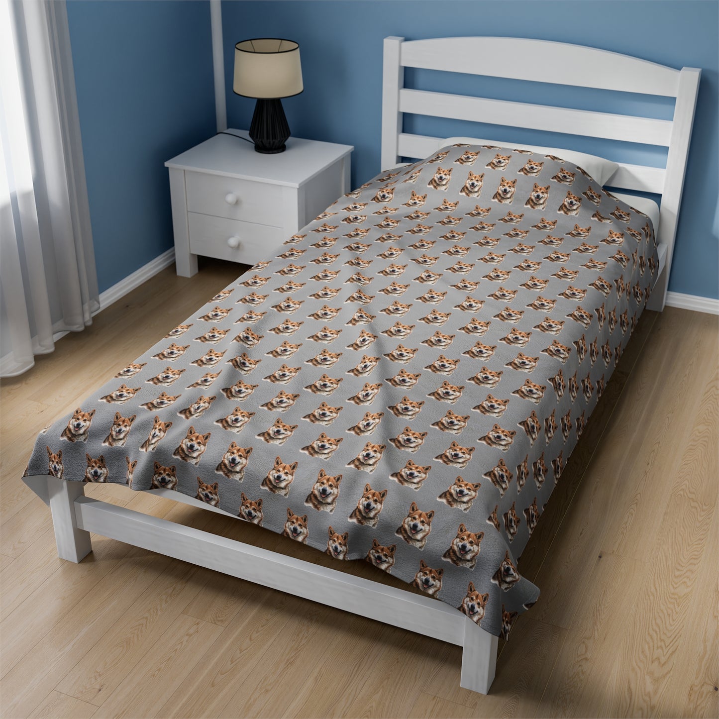 Akita Blanket - Velveteen Plush Throw - Grey