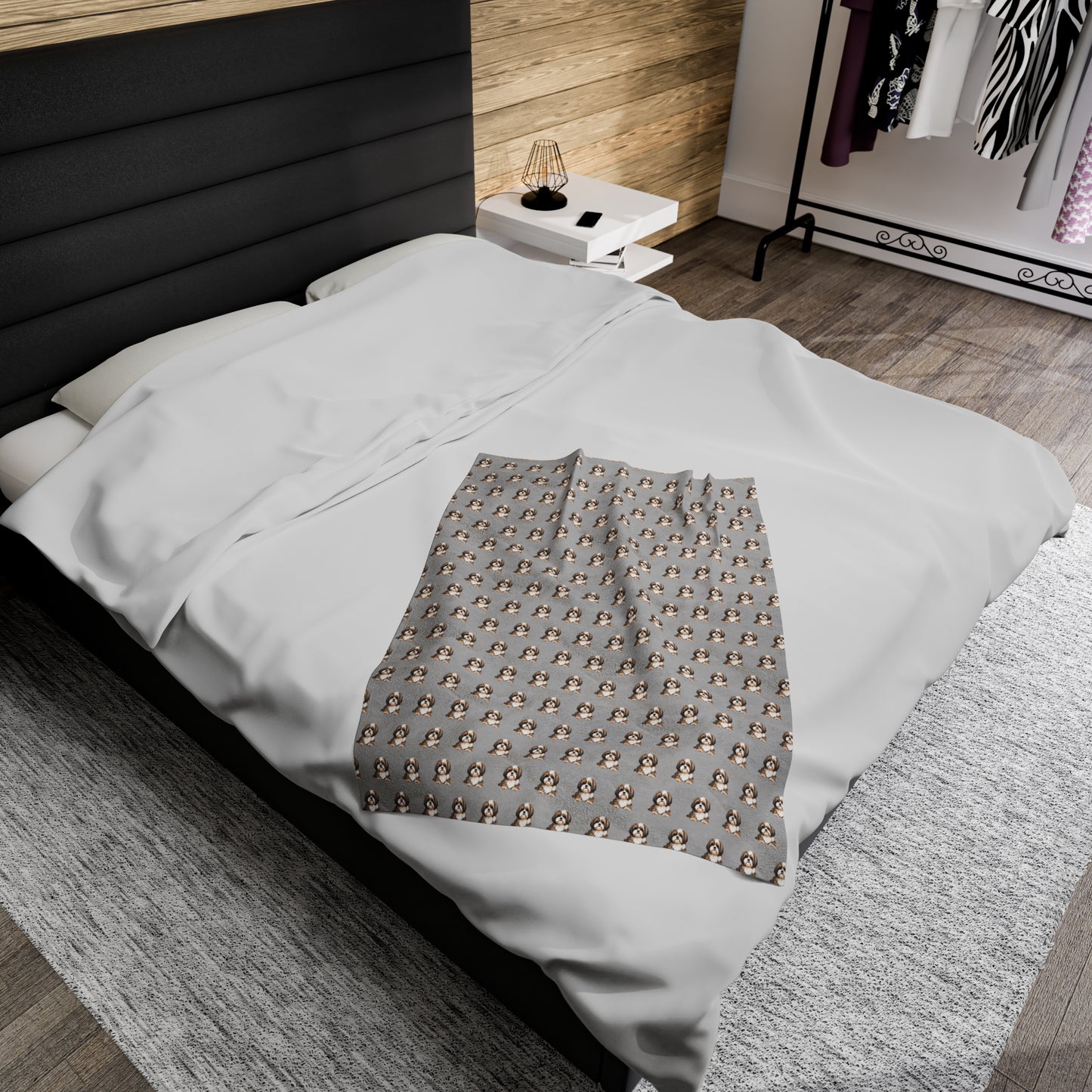 Shih Tzu Velveteen Plush Blanket - Light Grey Background