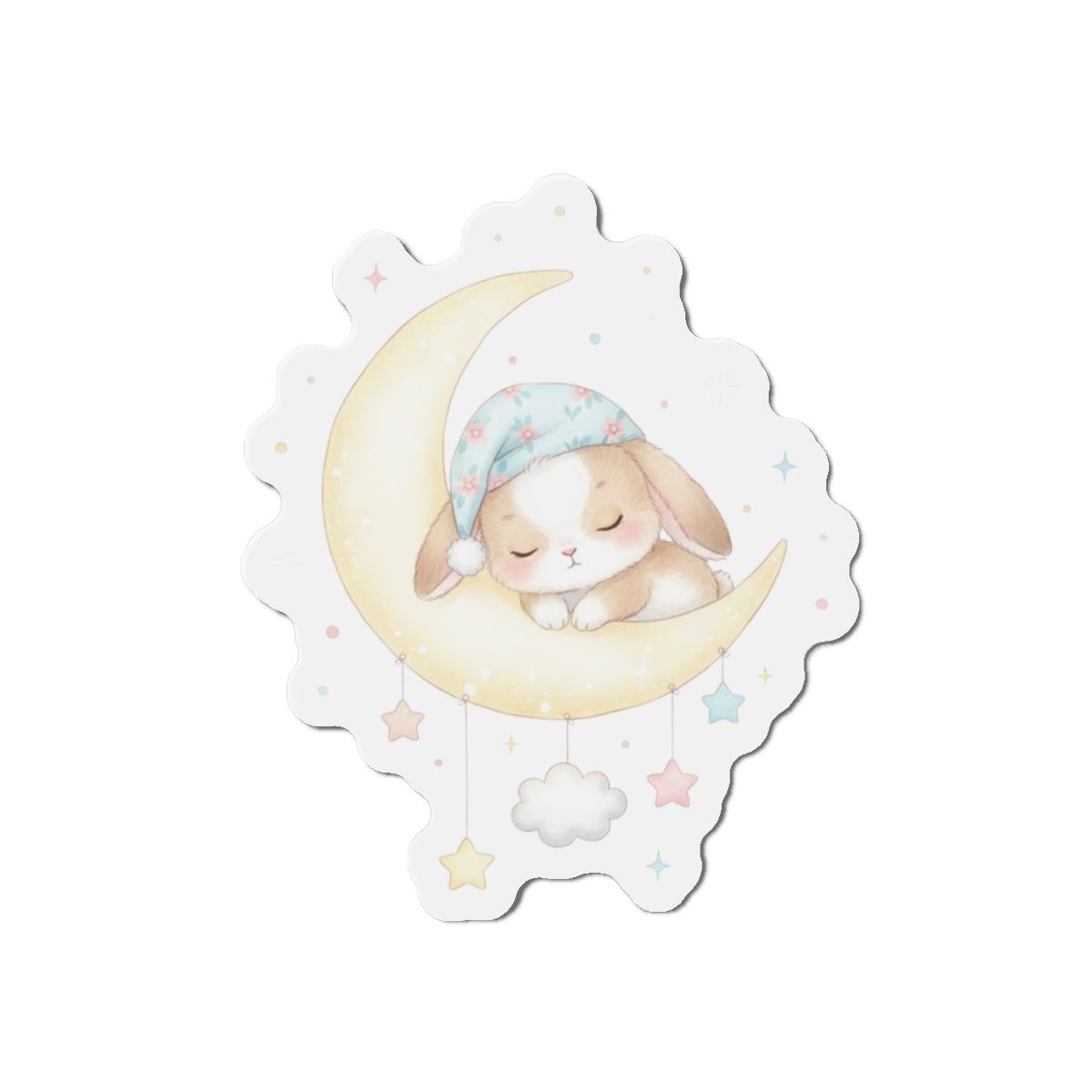 Die-Cut Magnets - Bunny Asleep on Moon, Cute Rabbit Fridge Magnet, Whimsical Animal Kitchen Decor, Lunar Theme Gift, Adorable Night Sky