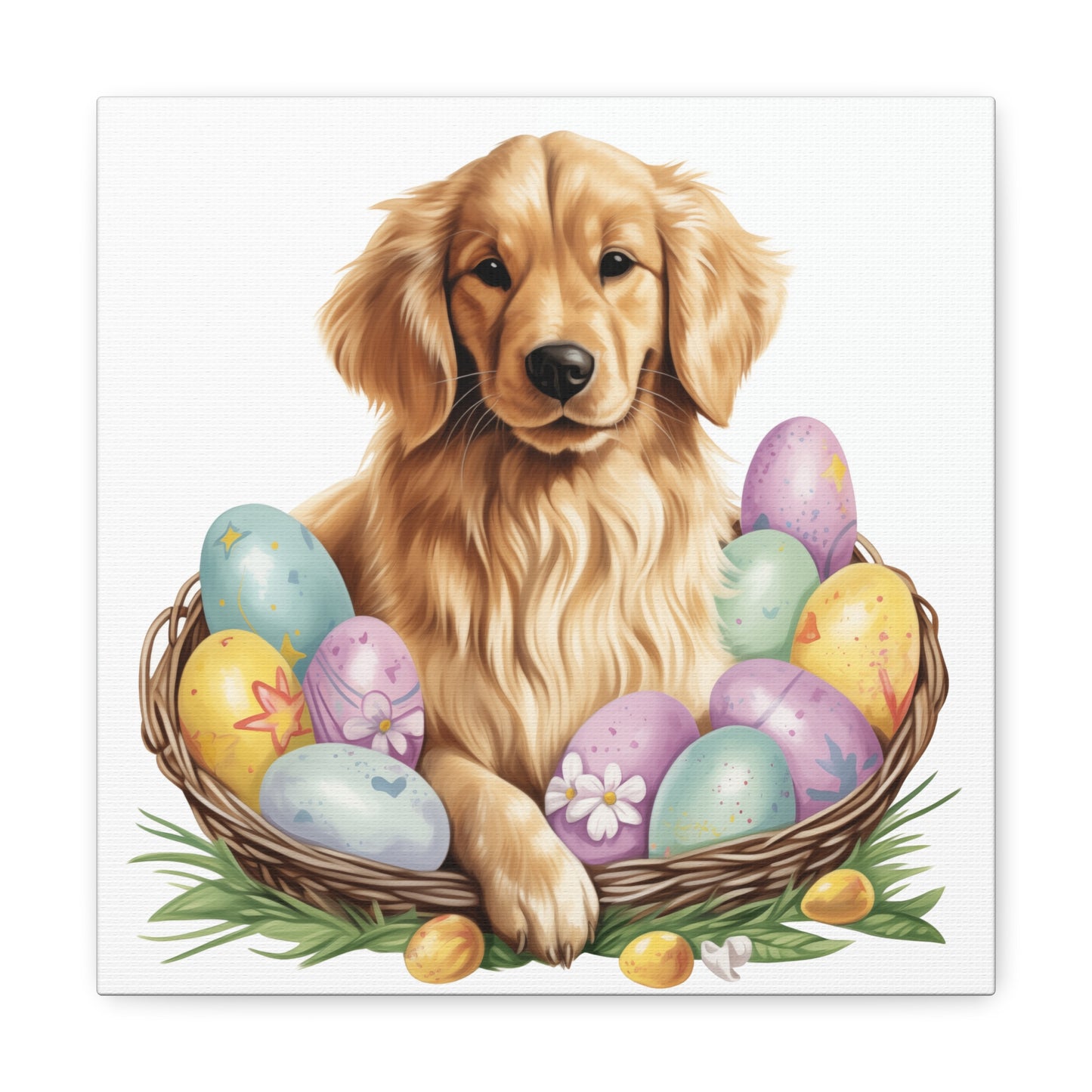 Golden Retriever Easter Wall Art - Spring Print - Canvas Gallery Wraps